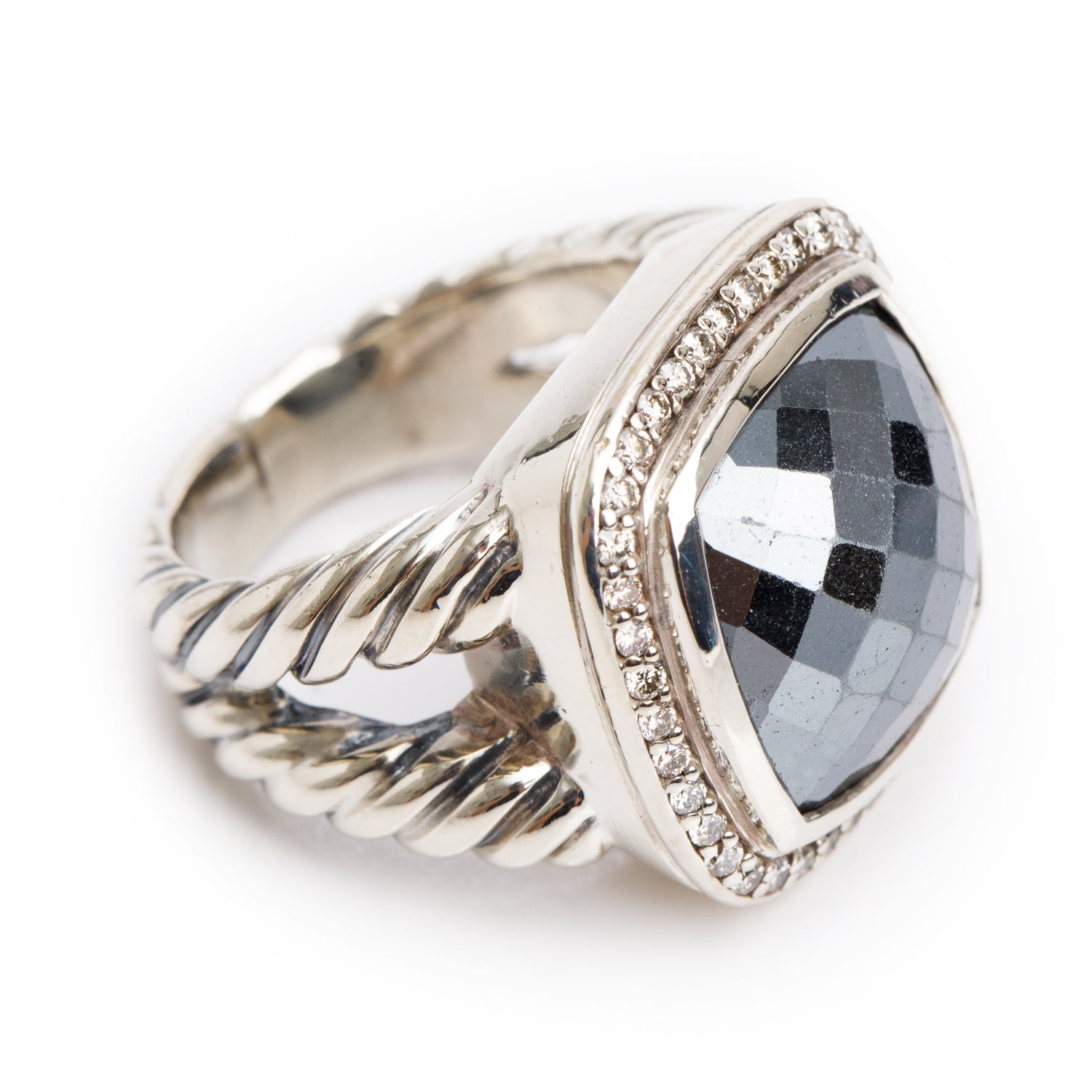 David Yurman Sterling Silver Hematite & Diamond 14 MM Albion Ring, Size 5.5