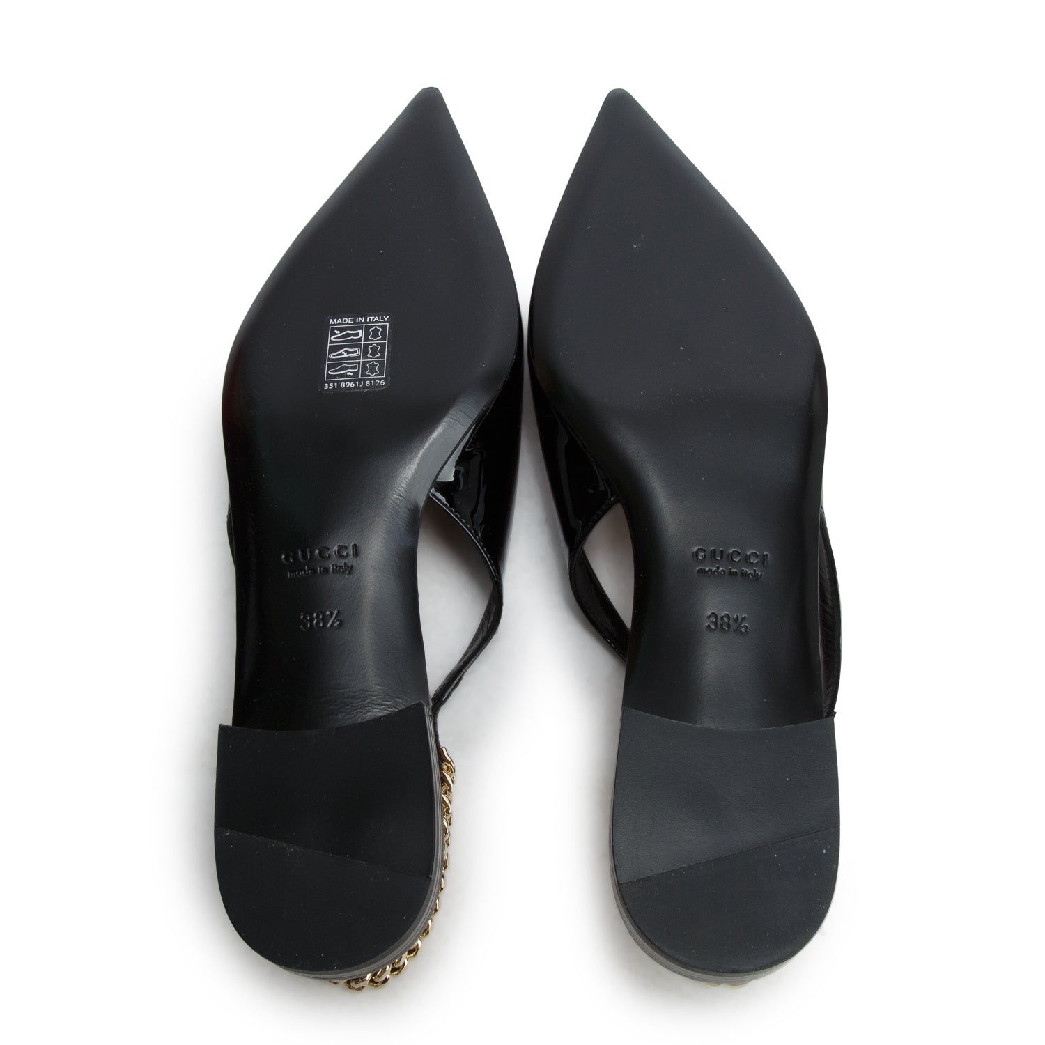 Gucci Black Patent Leather Signoria Logo Plaque Slingback Ballet Flats, Women's Size 38.5 w/ Box