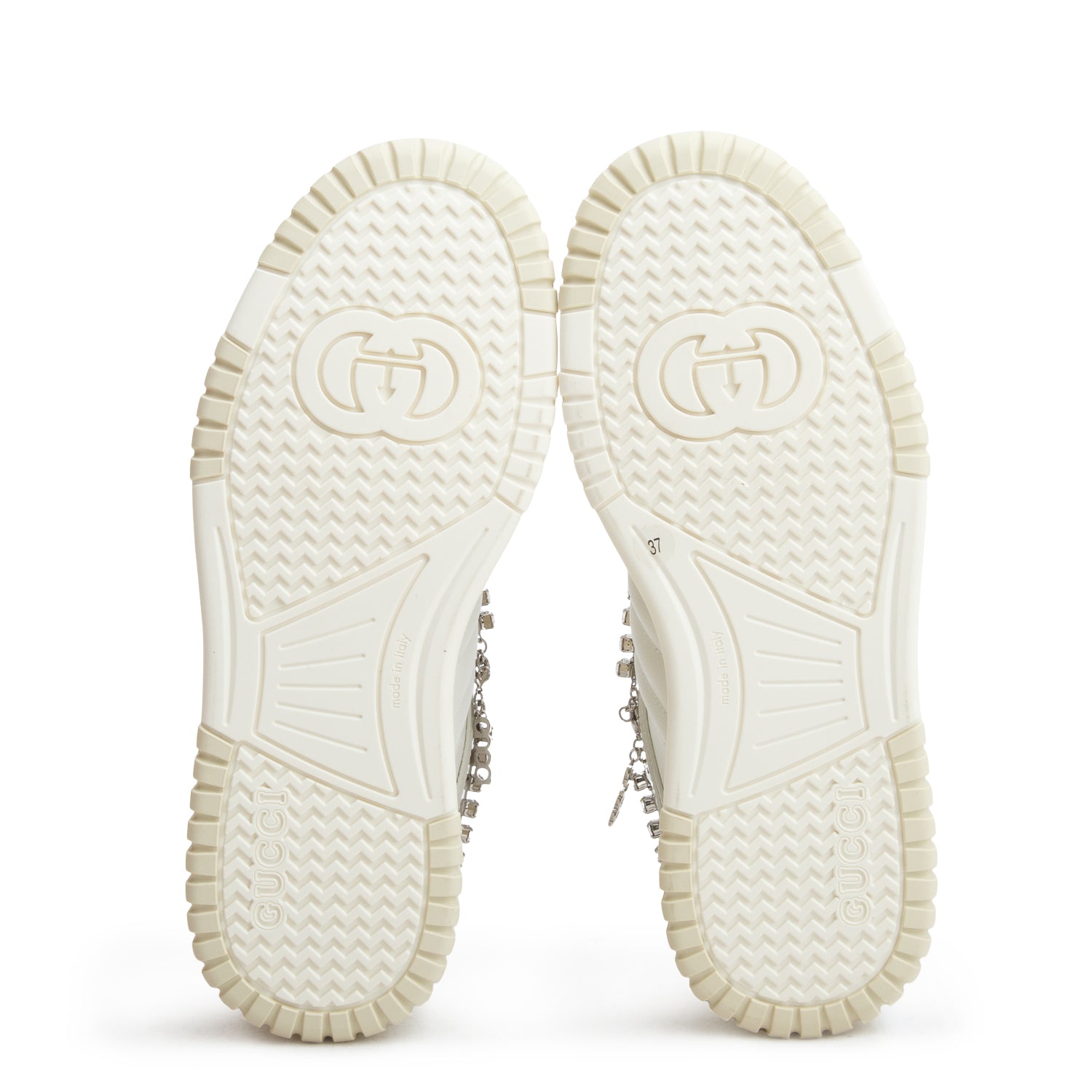 Gucci White Leather Re-Web Crystal Chain Sneakers, Women's Size 38 w/ Box