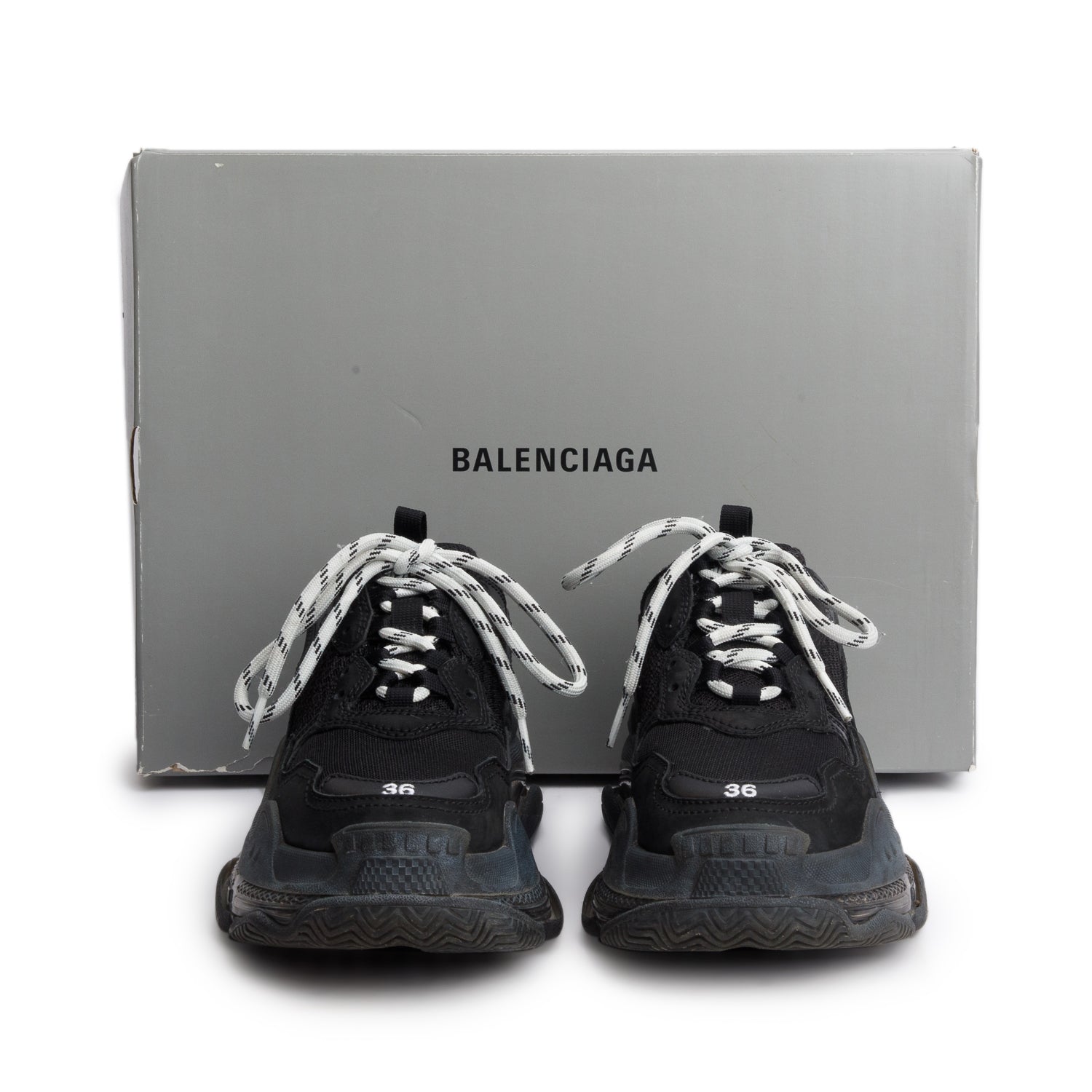 Balenciaga Black Fabric Mesh Triple S Chunky Sneakers, Women's Size 36 w/ Box
