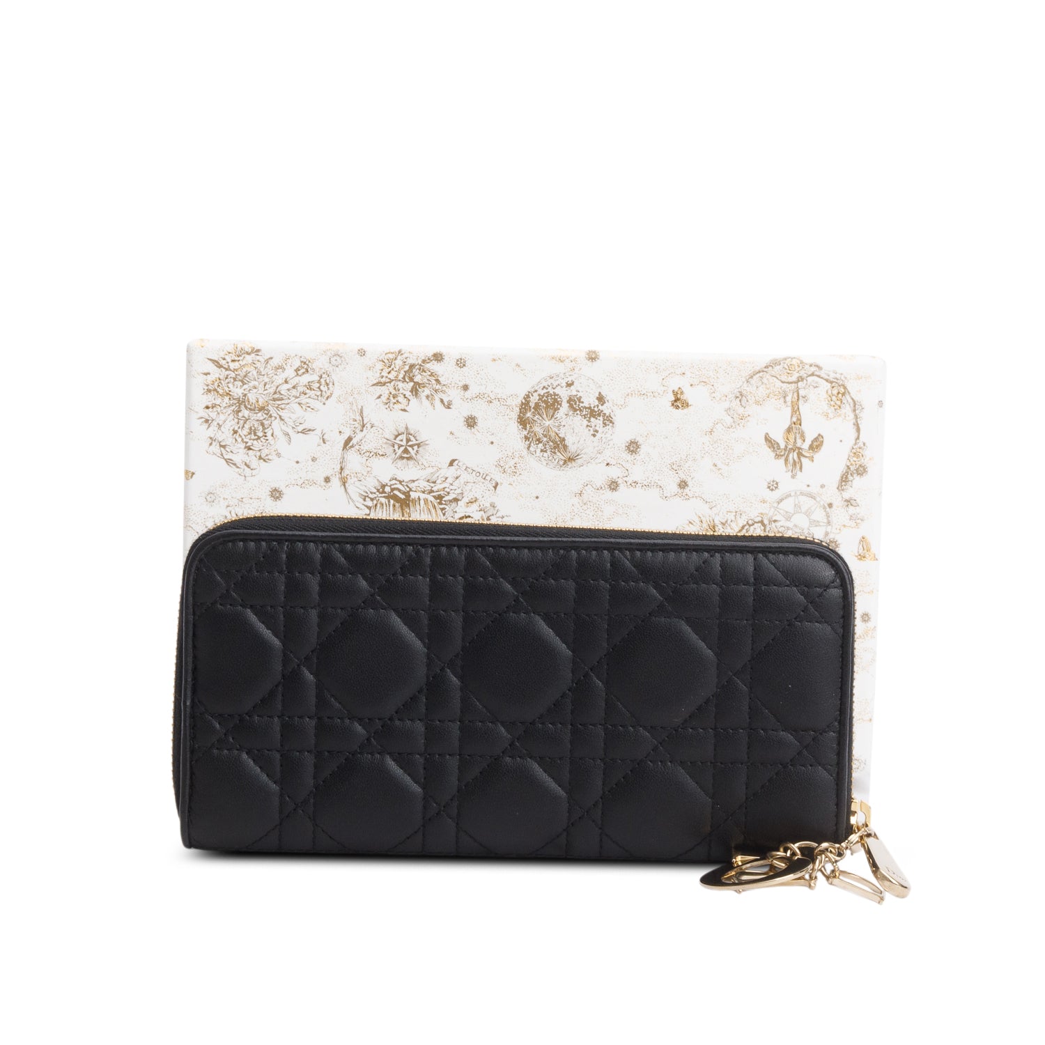 Christian Dior 2021 Black Lambskin Cannage Voyageur Wallet w/ Box & Authenticity Card