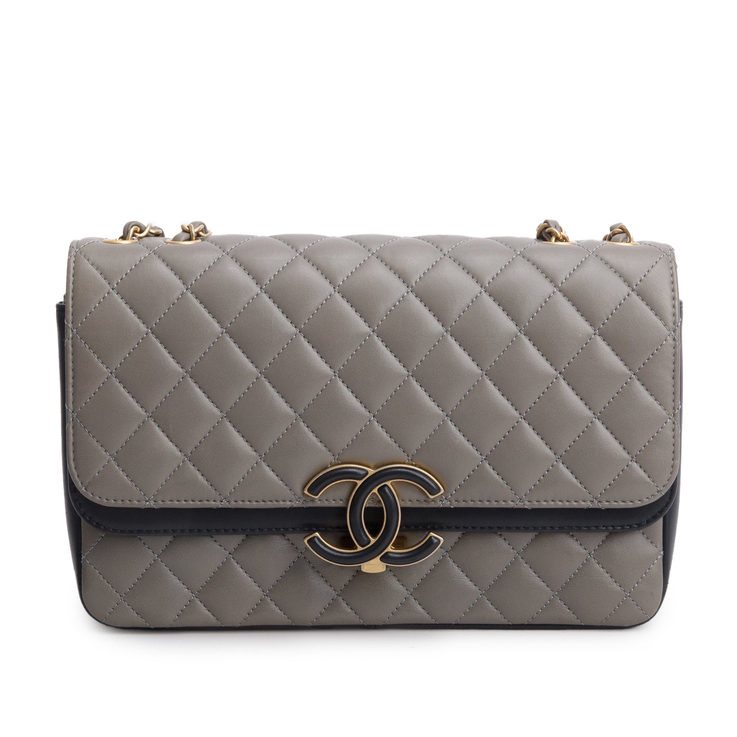 Chanel Grey Black Lambskin Quilted Medium CC Chic Flap