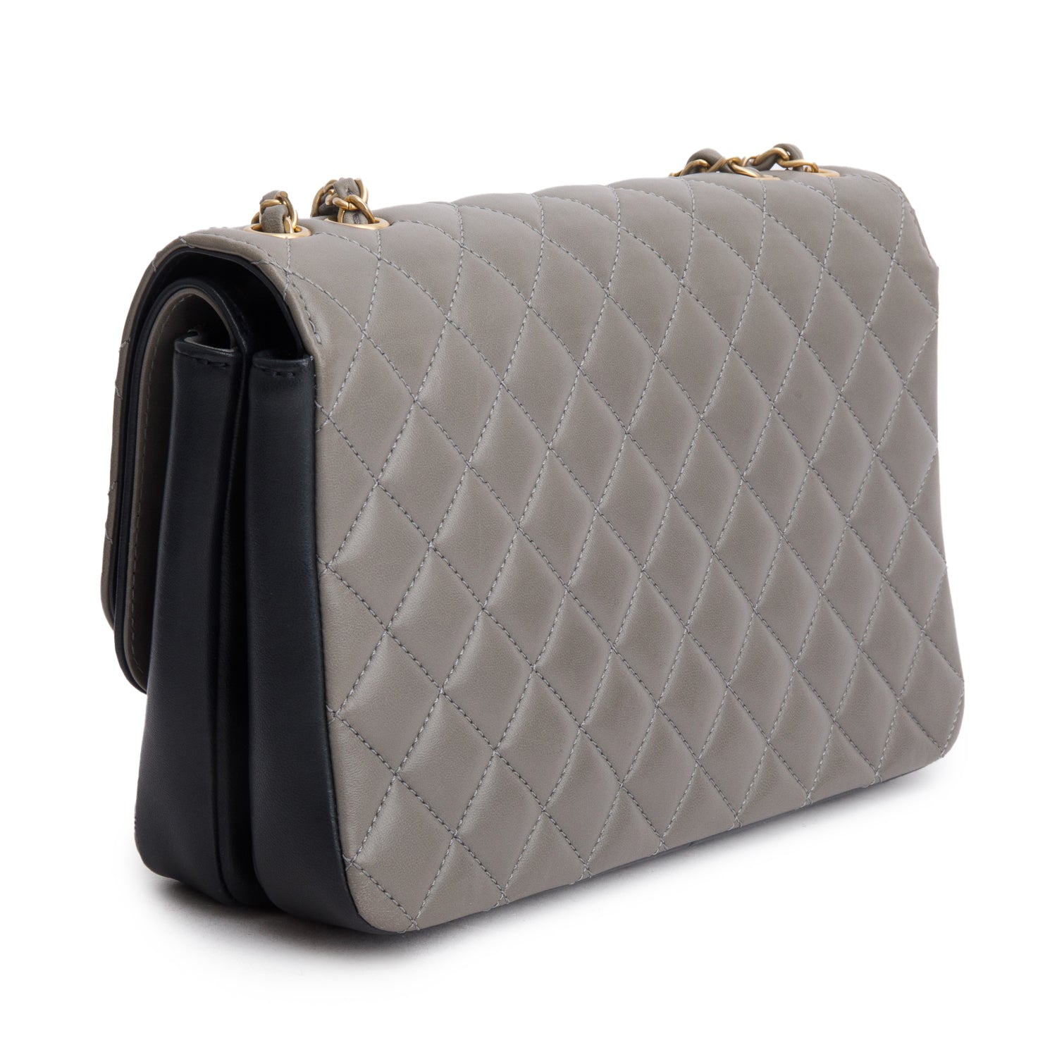 Chanel Grey Black Lambskin Quilted Medium CC Chic Flap