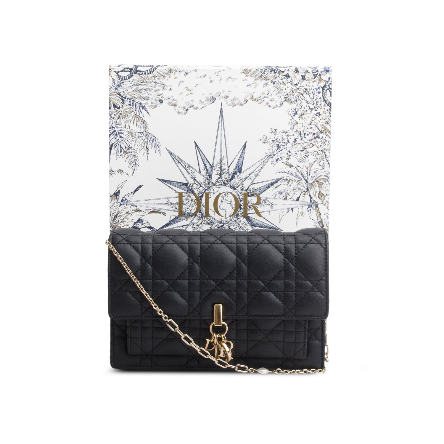 Christian Dior 2022 Black Lambskin Cannage My Dior Daily Chain Pouch w/ Box