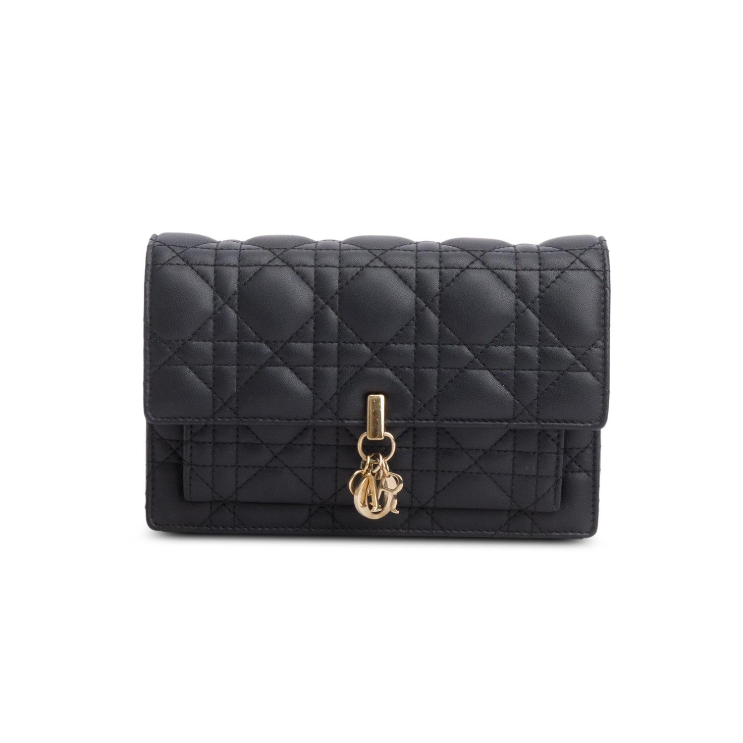 Christian Dior 2022 Black Lambskin Cannage My Dior Daily Chain Pouch w/ Box