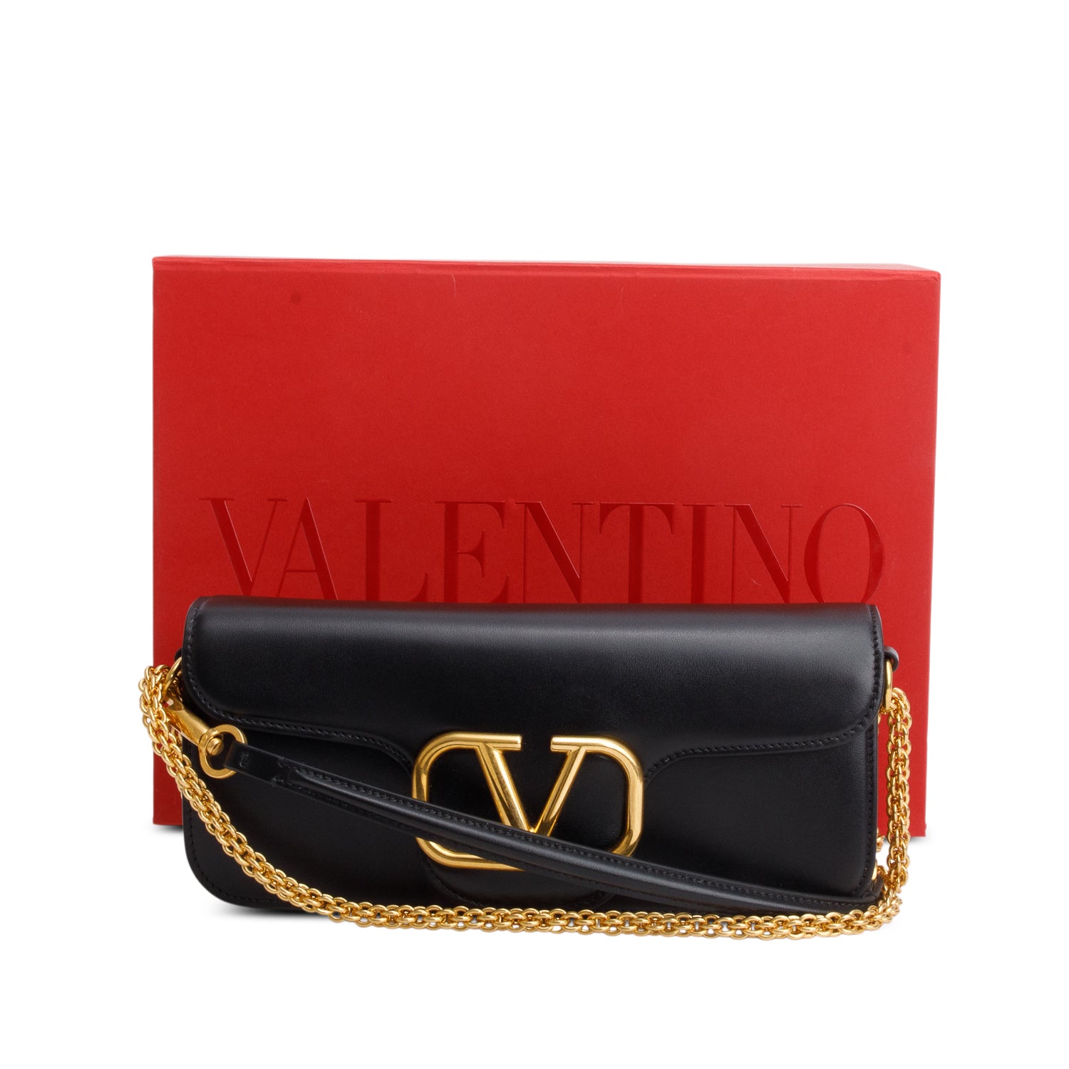 Valentino 2023 Black Calfskin Vlogo Loco Shoulder Bag w/ Box, Receipt & Straps