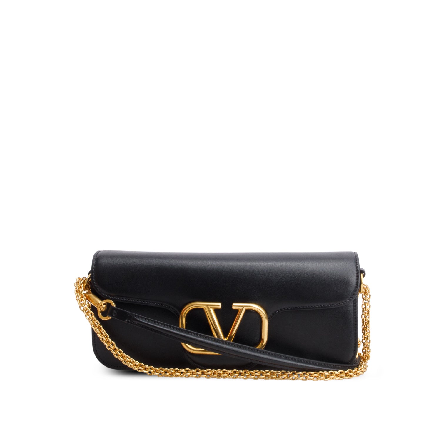 Valentino 2023 Black Calfskin Vlogo Loco Shoulder Bag w/ Box, Receipt & Straps