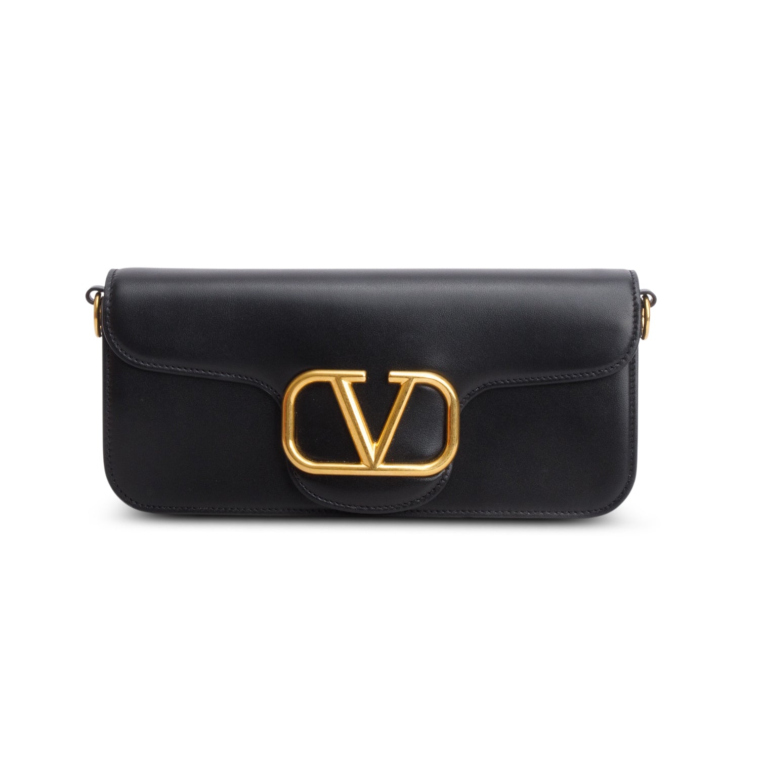 Valentino 2023 Black Calfskin Vlogo Loco Shoulder Bag w/ Box, Receipt & Straps