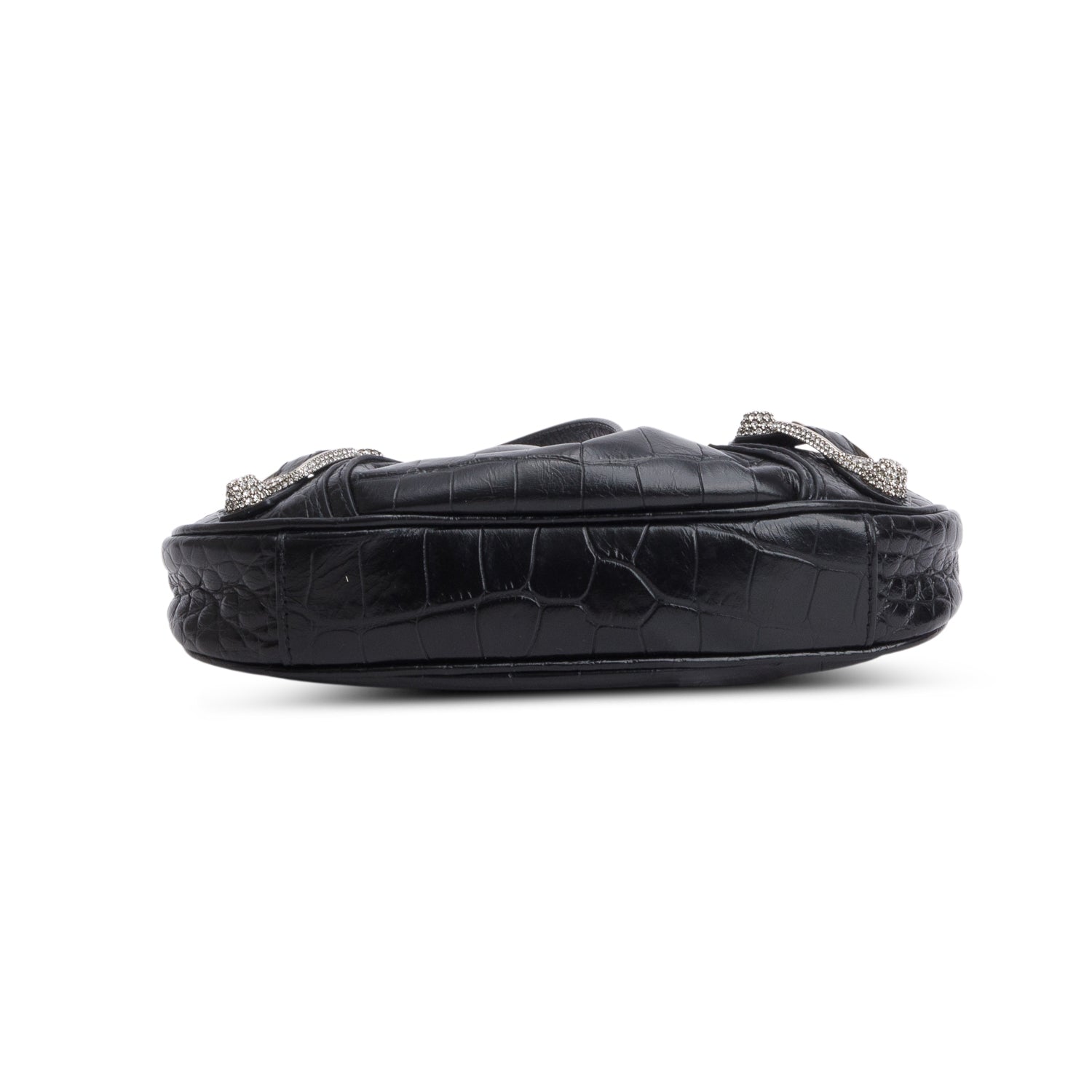 Balenciaga Black Extra Supple Calfskin Crystal Croc Embossed Le Cagole Mini Shoulder Bag w/ Box & Straps