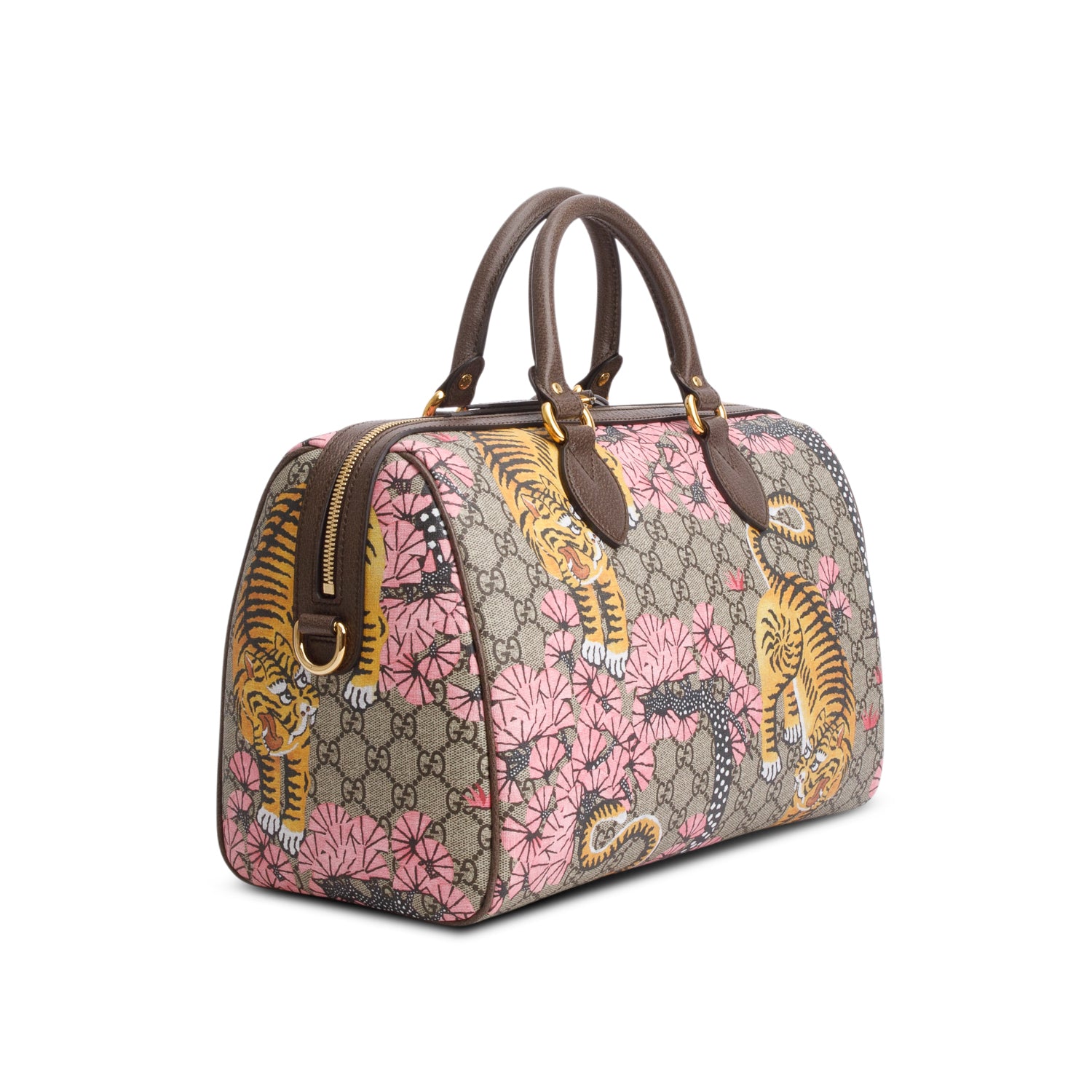 Gucci GG Supreme Monogram Bengal Web Medium Boston Bag w/ Strap