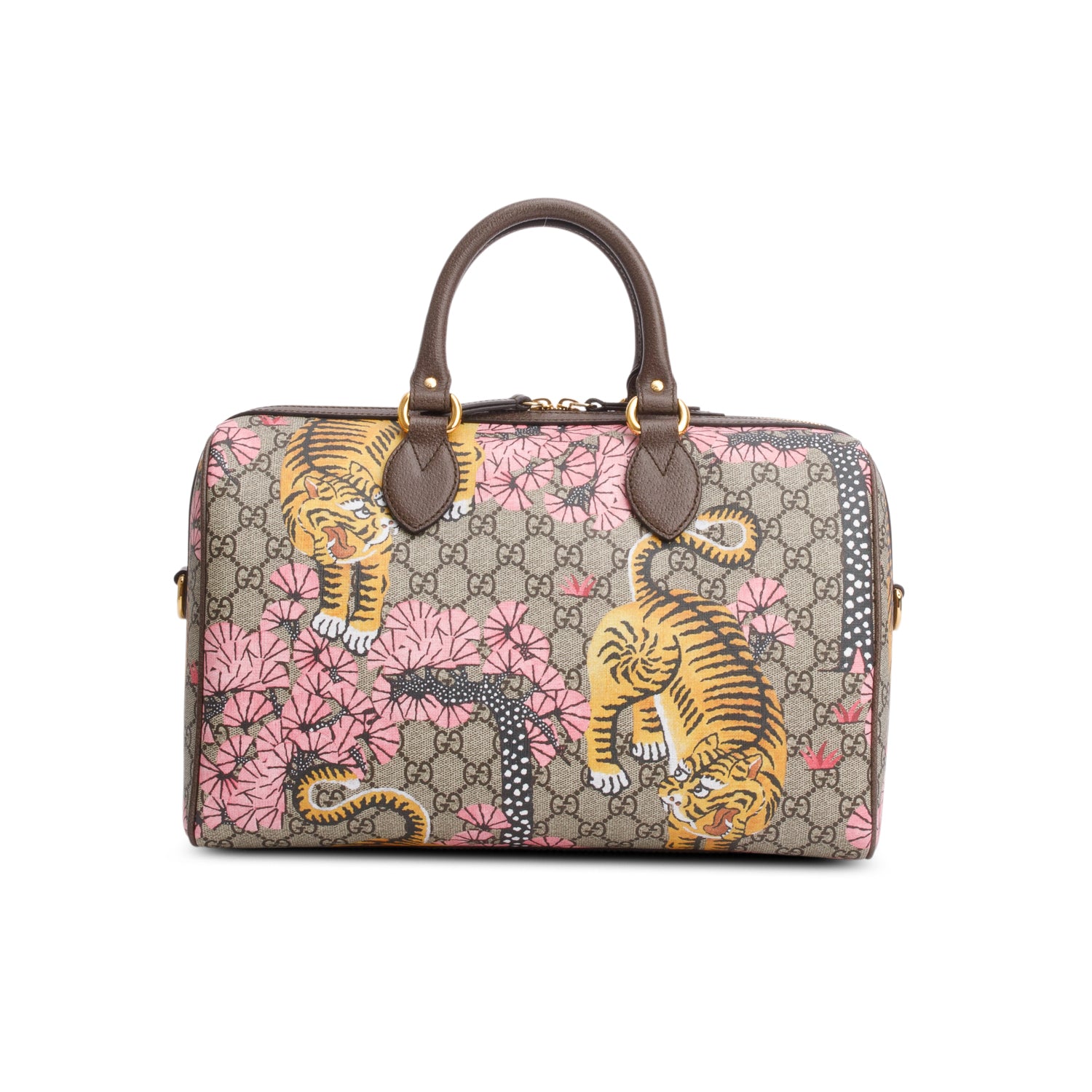 Gucci GG Supreme Monogram Bengal Web Medium Boston Bag w/ Strap