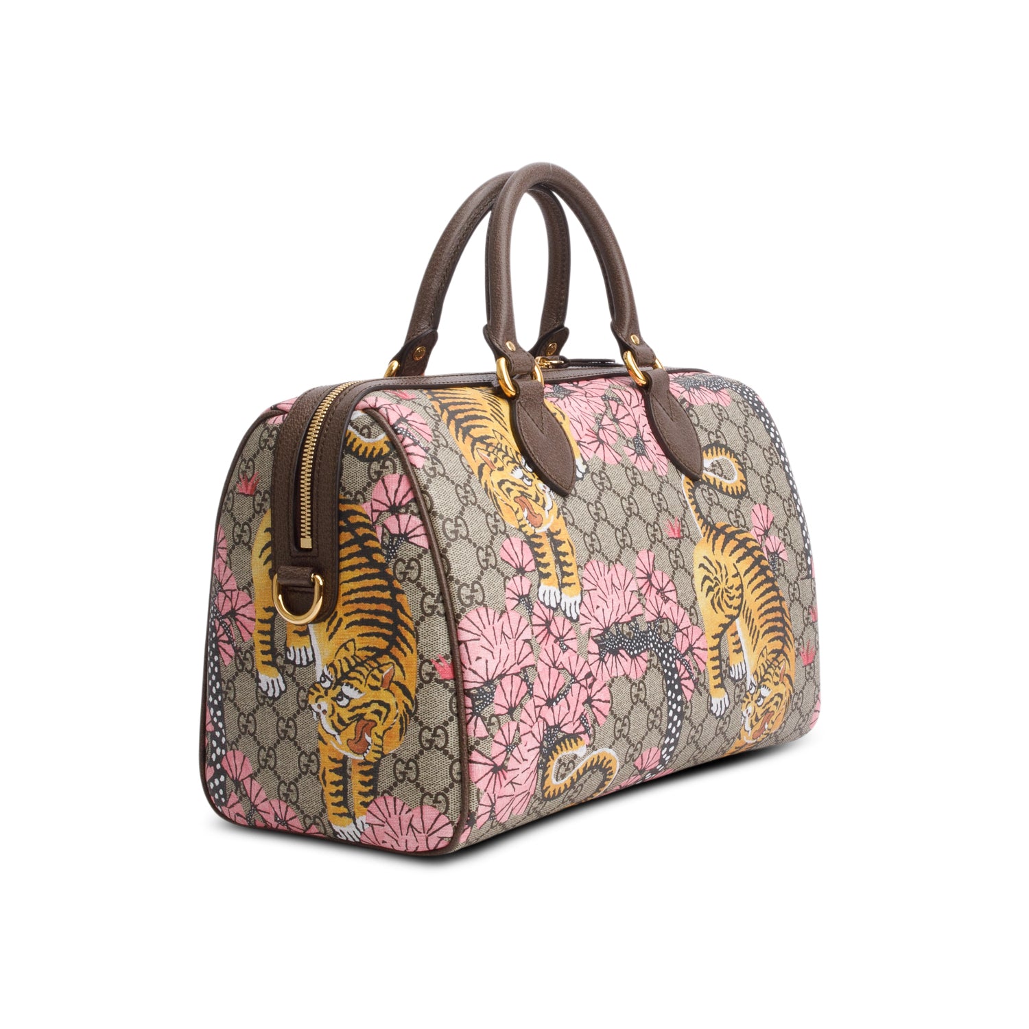 Gucci GG Supreme Monogram Bengal Web Medium Boston Bag w/ Strap
