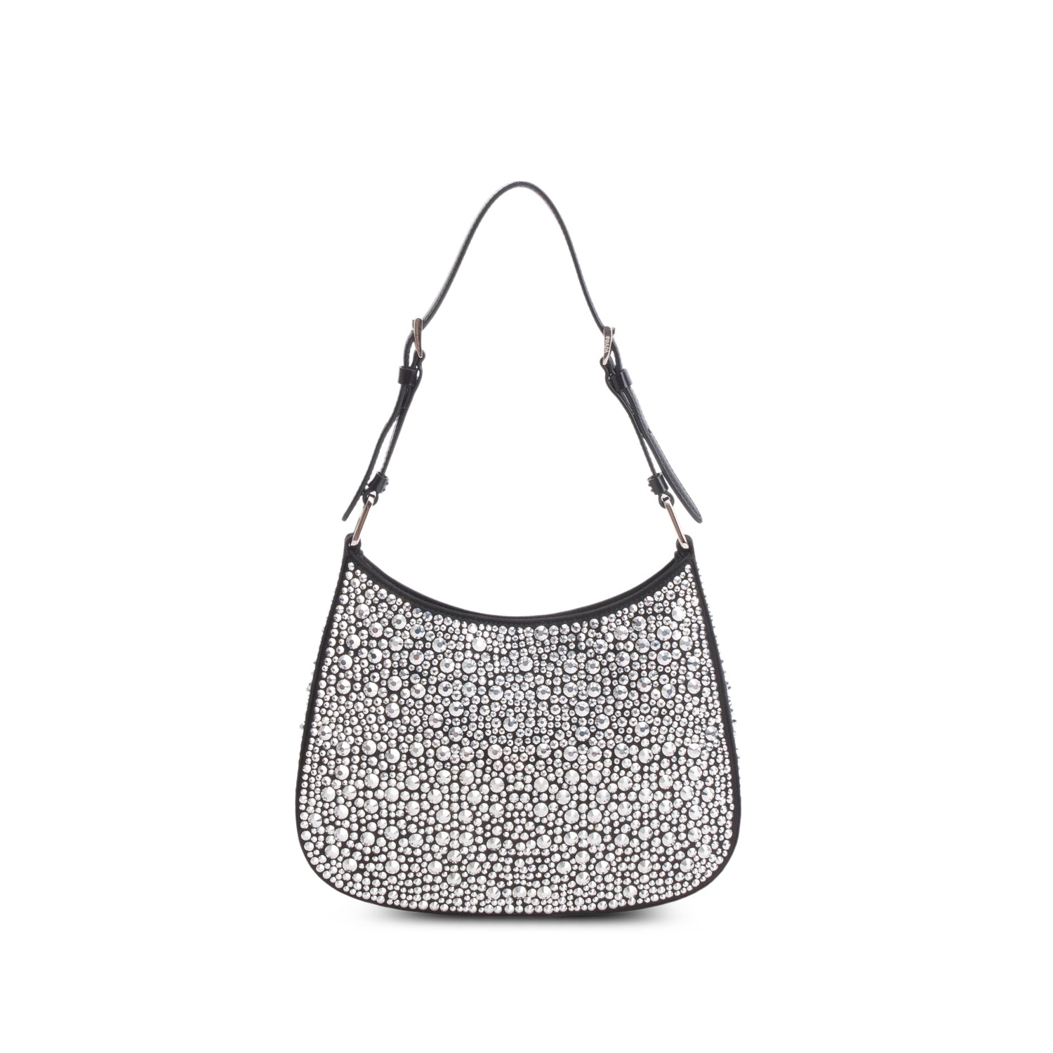 Prada Black Satin Crystal Cleo Adjustable Strap Shoulder Bag