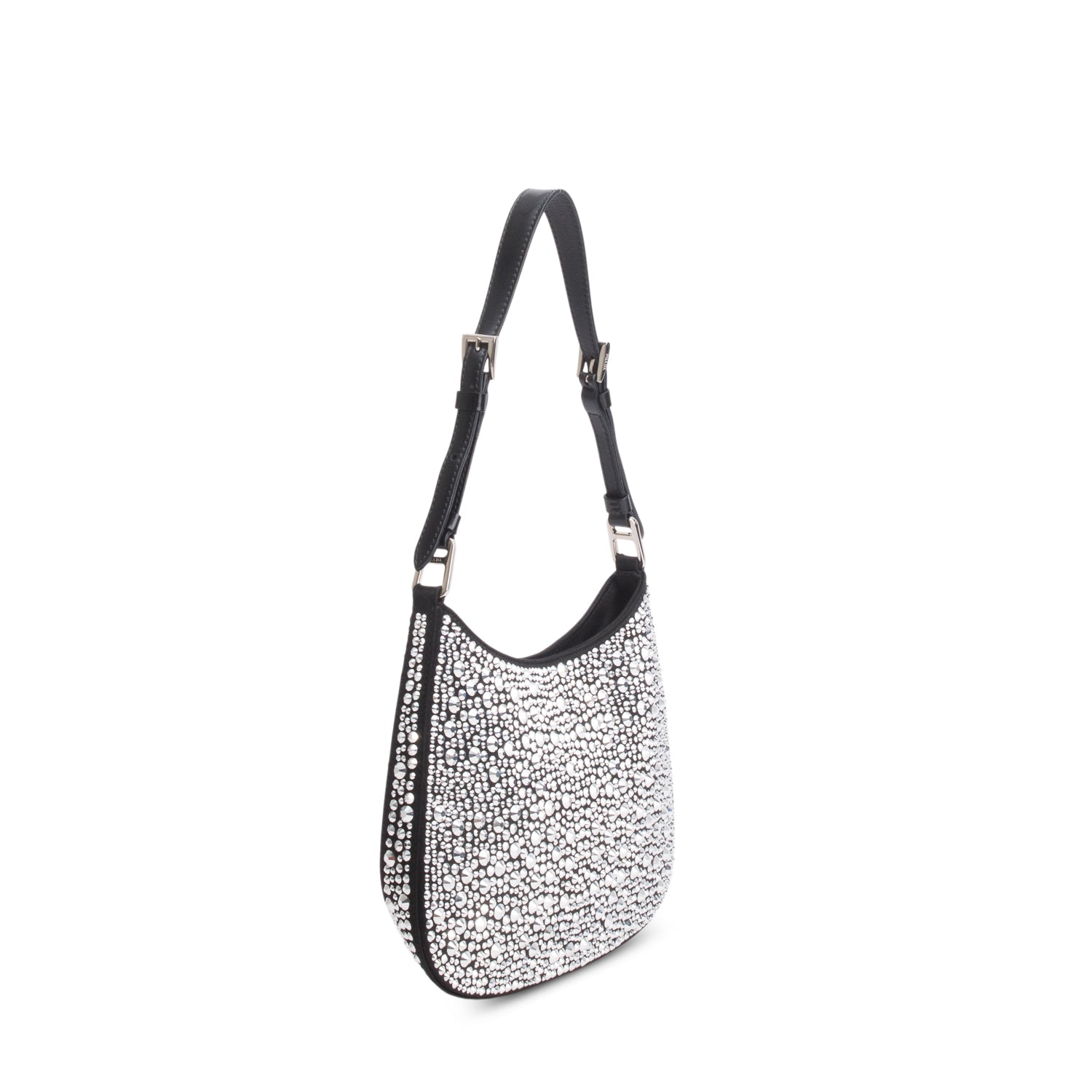 Prada Black Satin Crystal Cleo Adjustable Strap Shoulder Bag