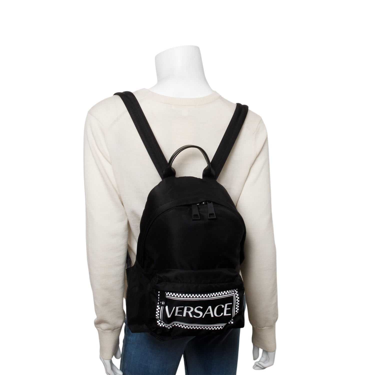 Versace Black Nylon Logo Print Backpack