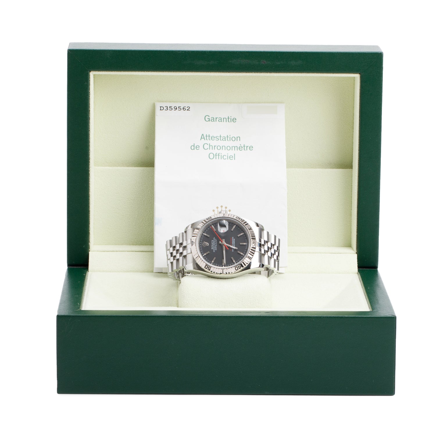 Rolex Stainless Steel Datejust Turn-O-Graph 36 MM Watch Black Roulette Dial 116264 w/ Box & Papers