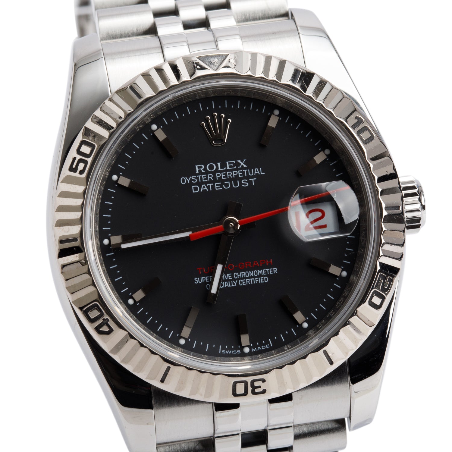 Rolex Stainless Steel Datejust Turn-O-Graph 36 MM Watch Black Roulette Dial 116264 w/ Box & Papers