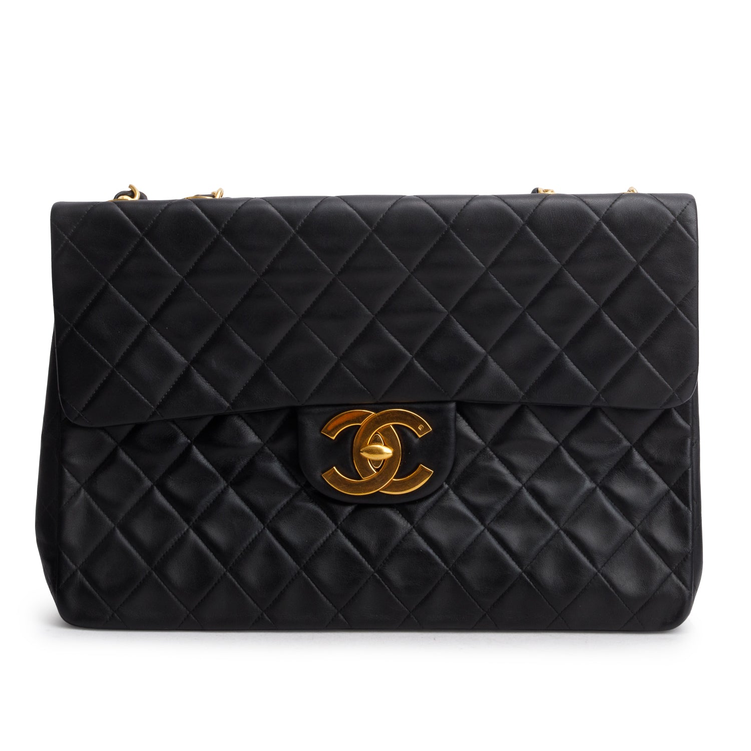 Chanel Vintage Black Lambskin Quilted XL Jumbo Single Flap Bag