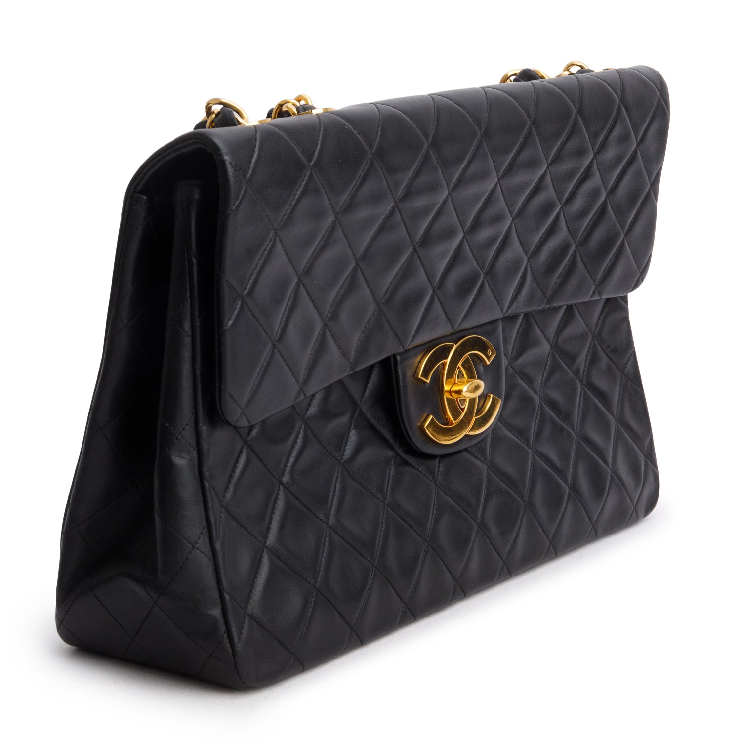 Chanel Vintage Black Lambskin Quilted XL Jumbo Single Flap Bag