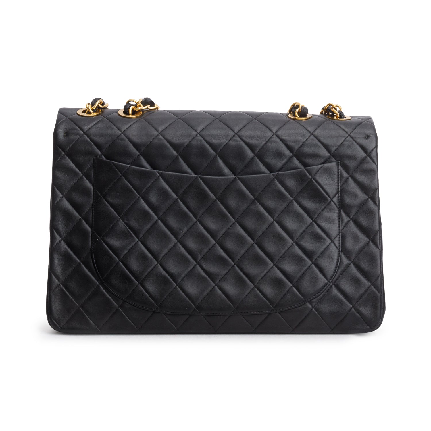 Chanel Vintage Black Lambskin Quilted XL Jumbo Single Flap Bag