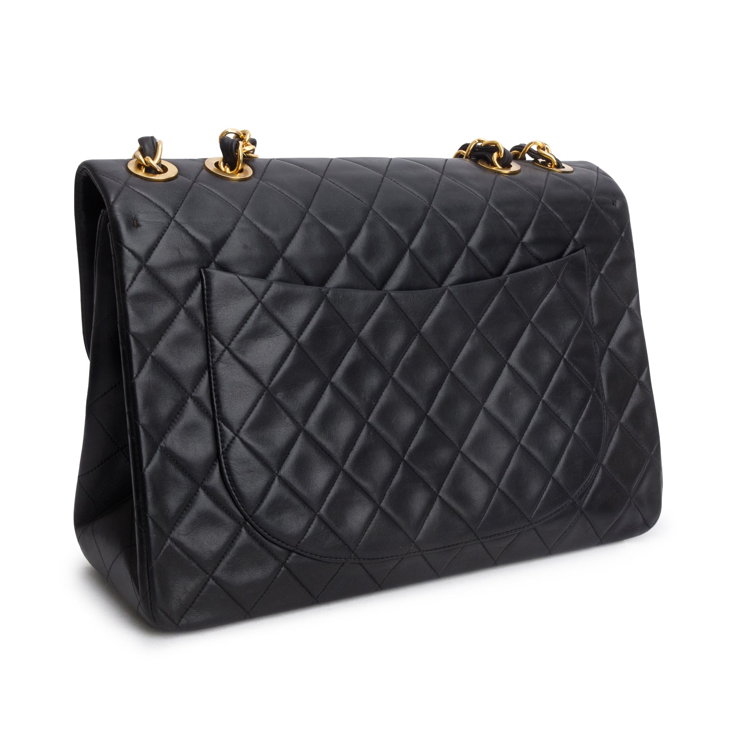 Chanel Vintage Black Lambskin Quilted XL Jumbo Single Flap Bag