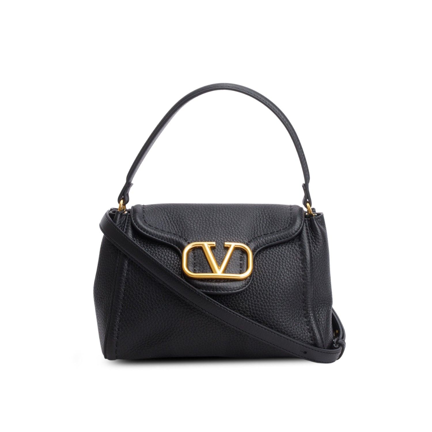 Valentino Black Grainy Calfskin VLogo All Time Small Top Handle Bag w/ Strap