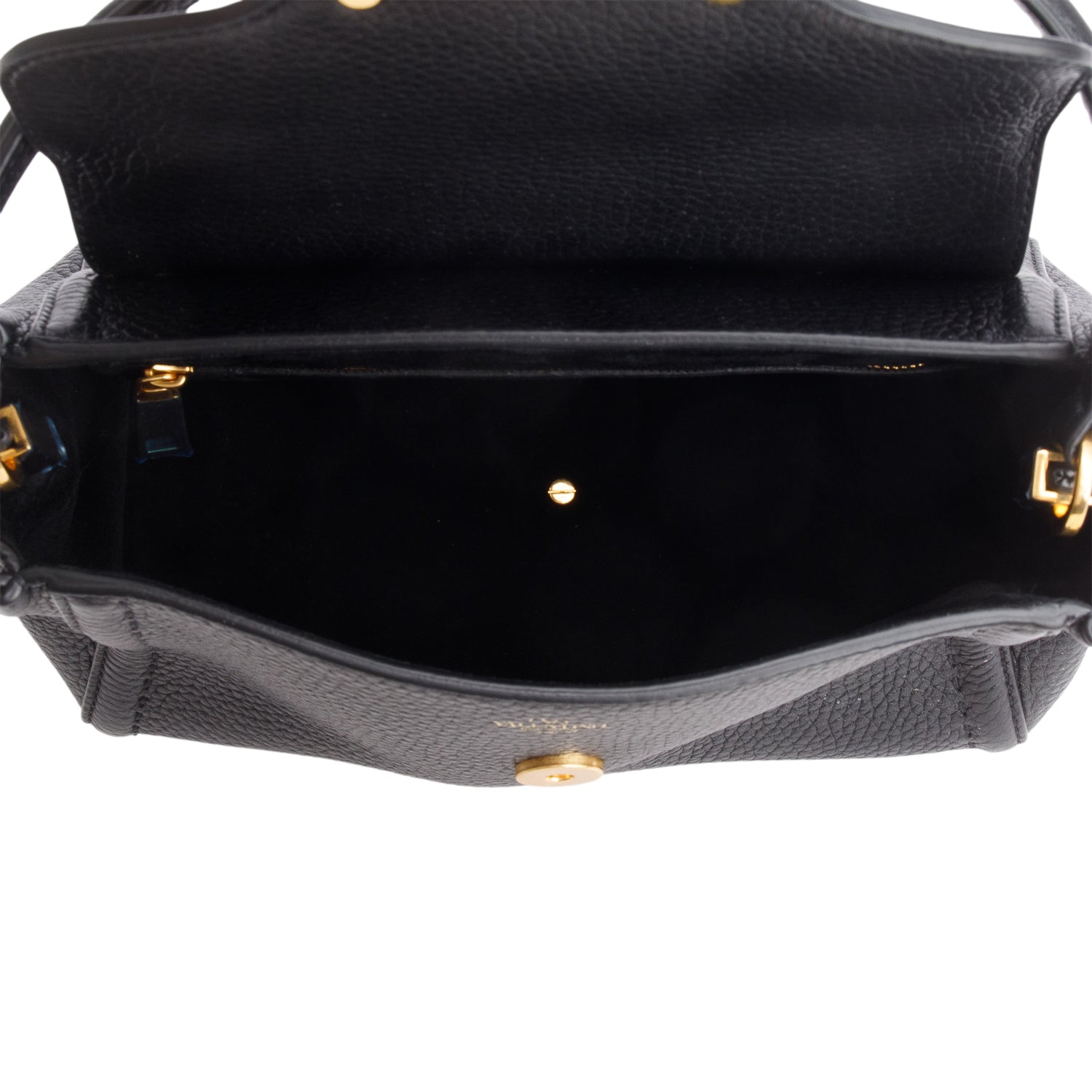 Valentino Black Grainy Calfskin VLogo All Time Small Top Handle Bag w/ Strap