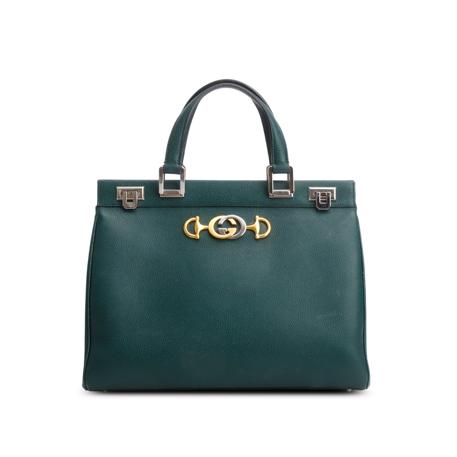 Gucci Green Grainy Calfskin Medium Zumi Top Handle w/ Strap