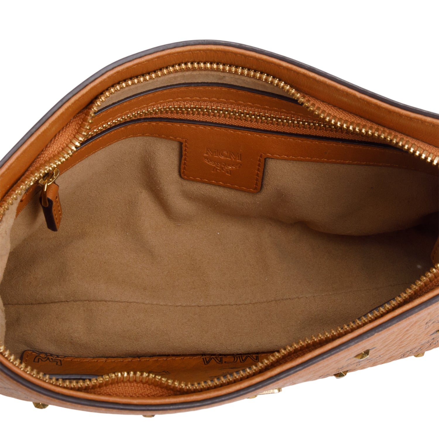 MCM Brown Visetos Small Stud Shoulder Bag