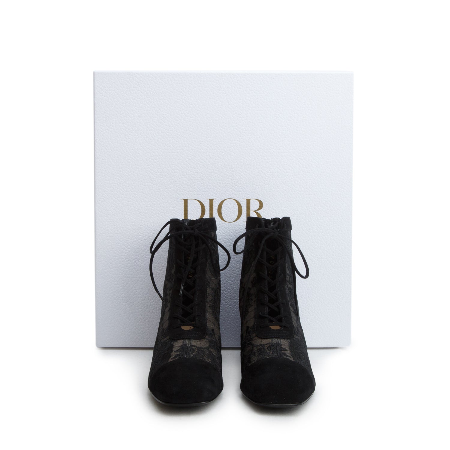 Christian Dior 2023 Black Suede Transparent Mesh Embroidered Roses Naughtily-D Heeled Lace Up Ankle Boots, Women's Size 36 w/ Box