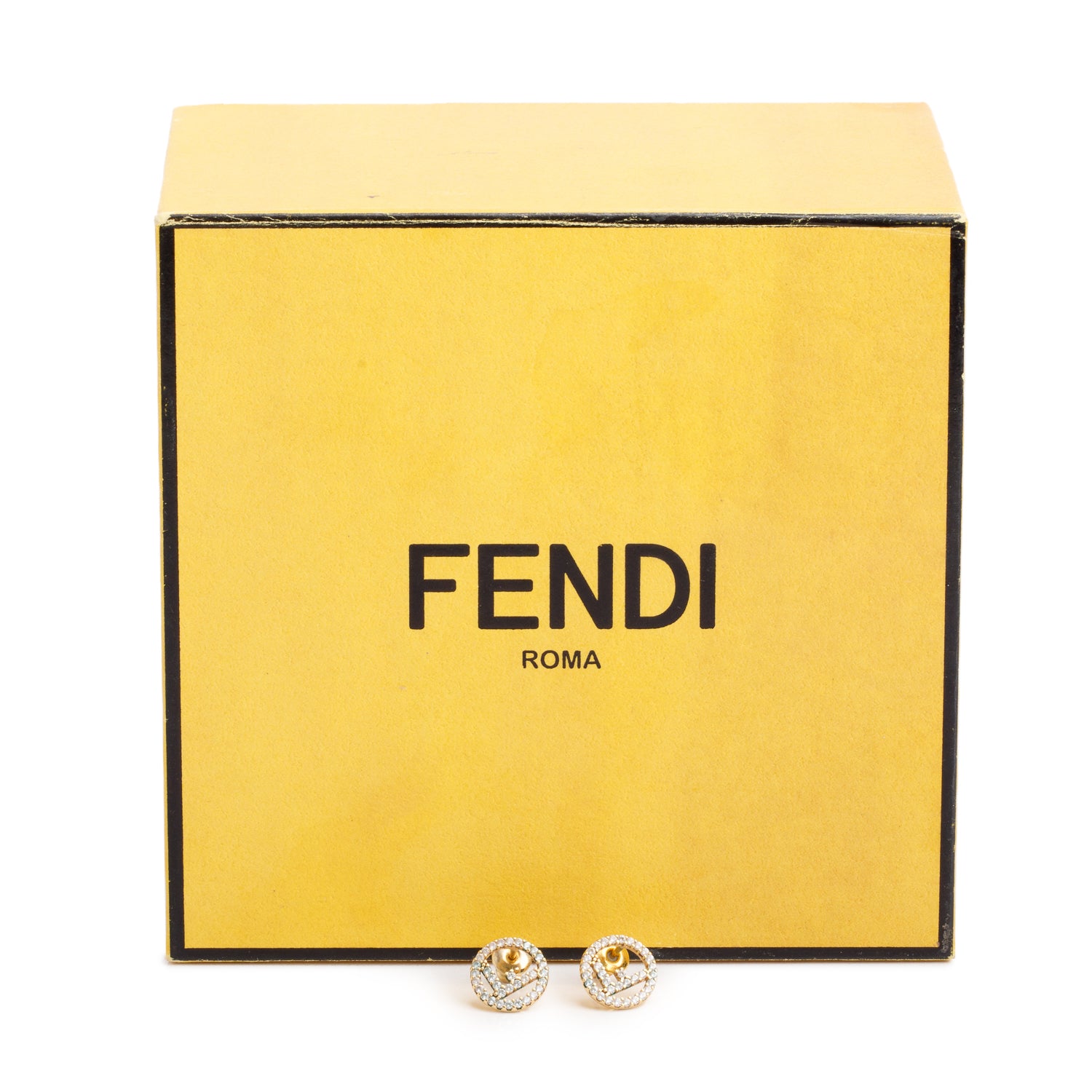 Fendi Gold-Tone Metal Crystal F is Fendi Earrings w/ Box