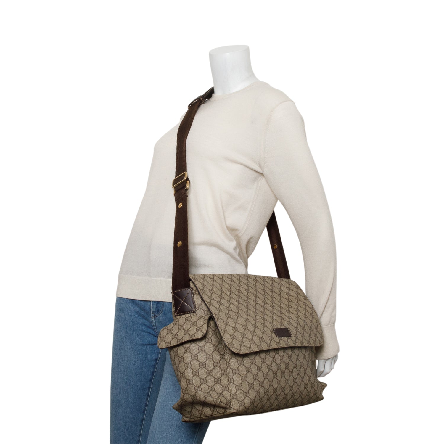 Gucci Beige GG Supreme Monogram Large Diaper Bag