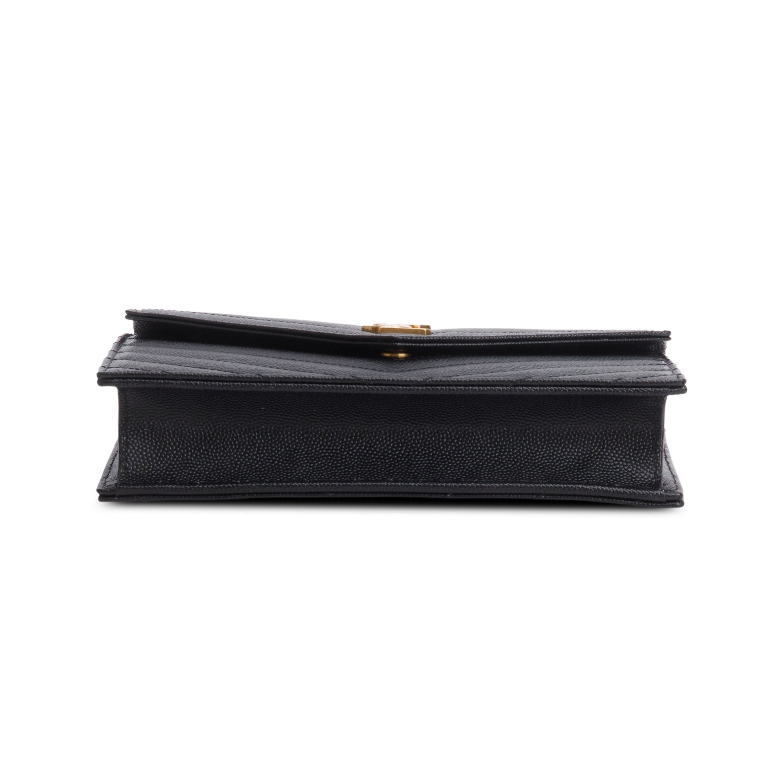 Saint Laurent 2024 Black Grain de Poudre Matelasse Chevron Monogram Chain Wallet w/ Box & Receipt