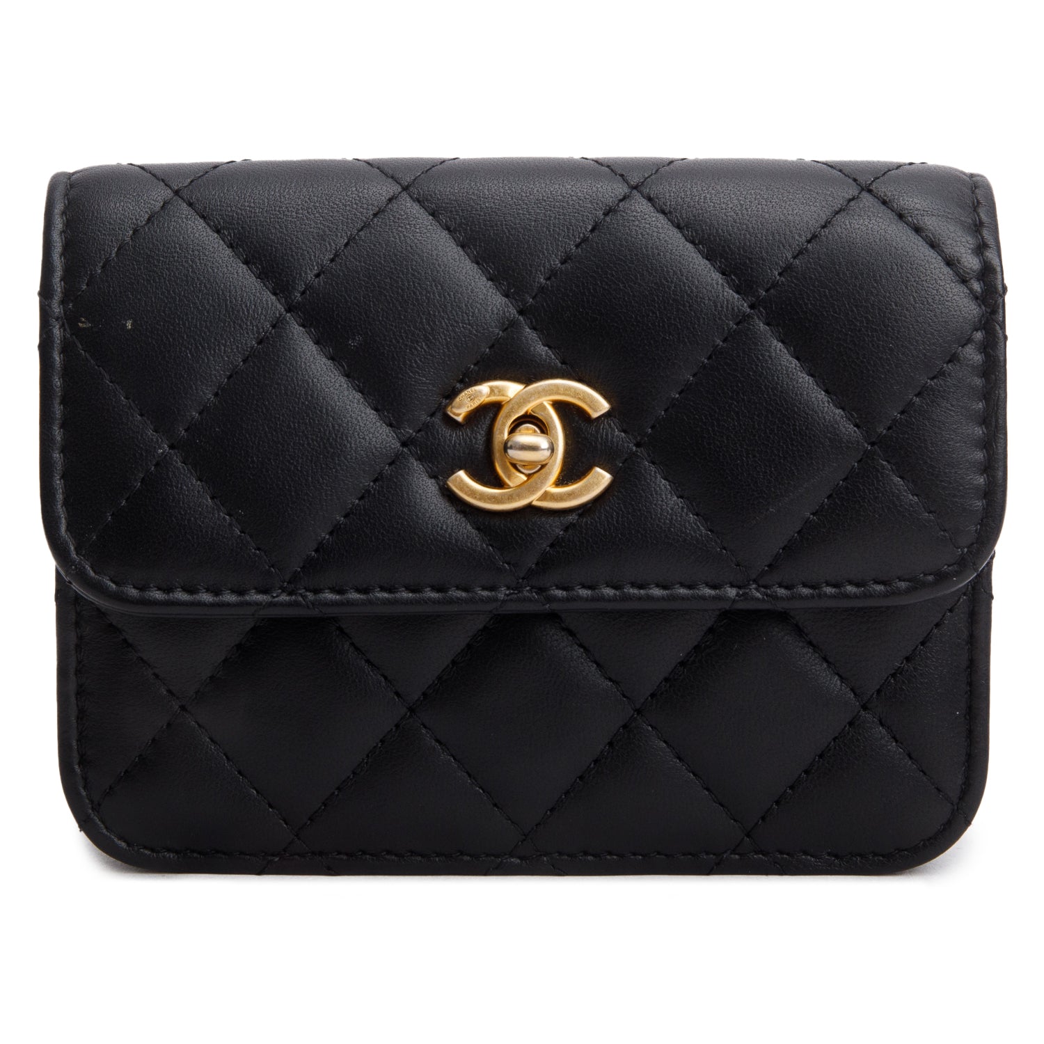 Chanel Black Lambskin Quilted Pearl Crush Clutch with Chain