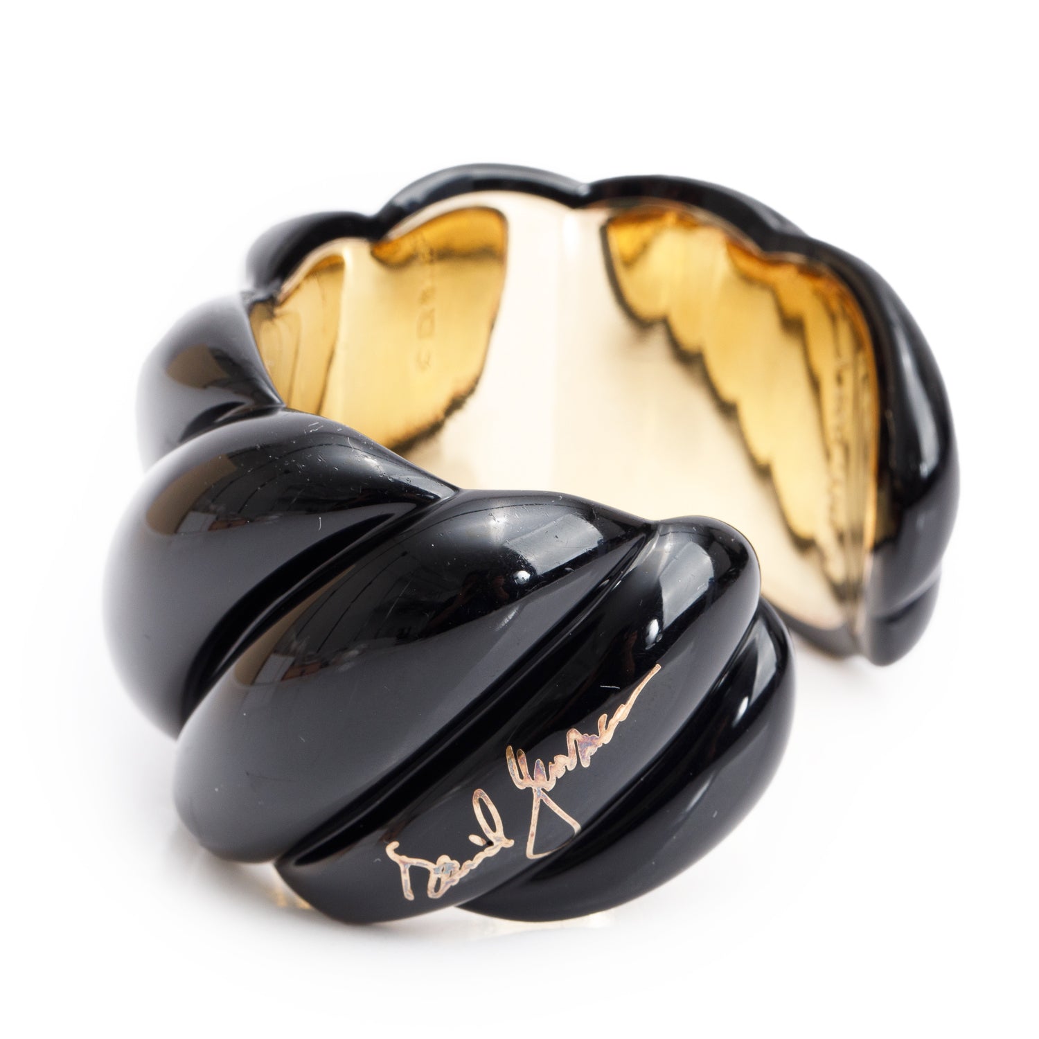 David Yurman Black Resin Yellow Gold-Plated Sterling Silver Sculpted Cuff Bracelet