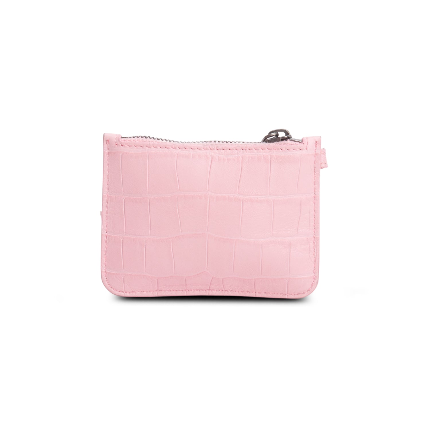 Balenciaga Pink Calfskin Logo Croc Embossed Cash Long Coin Card Holder