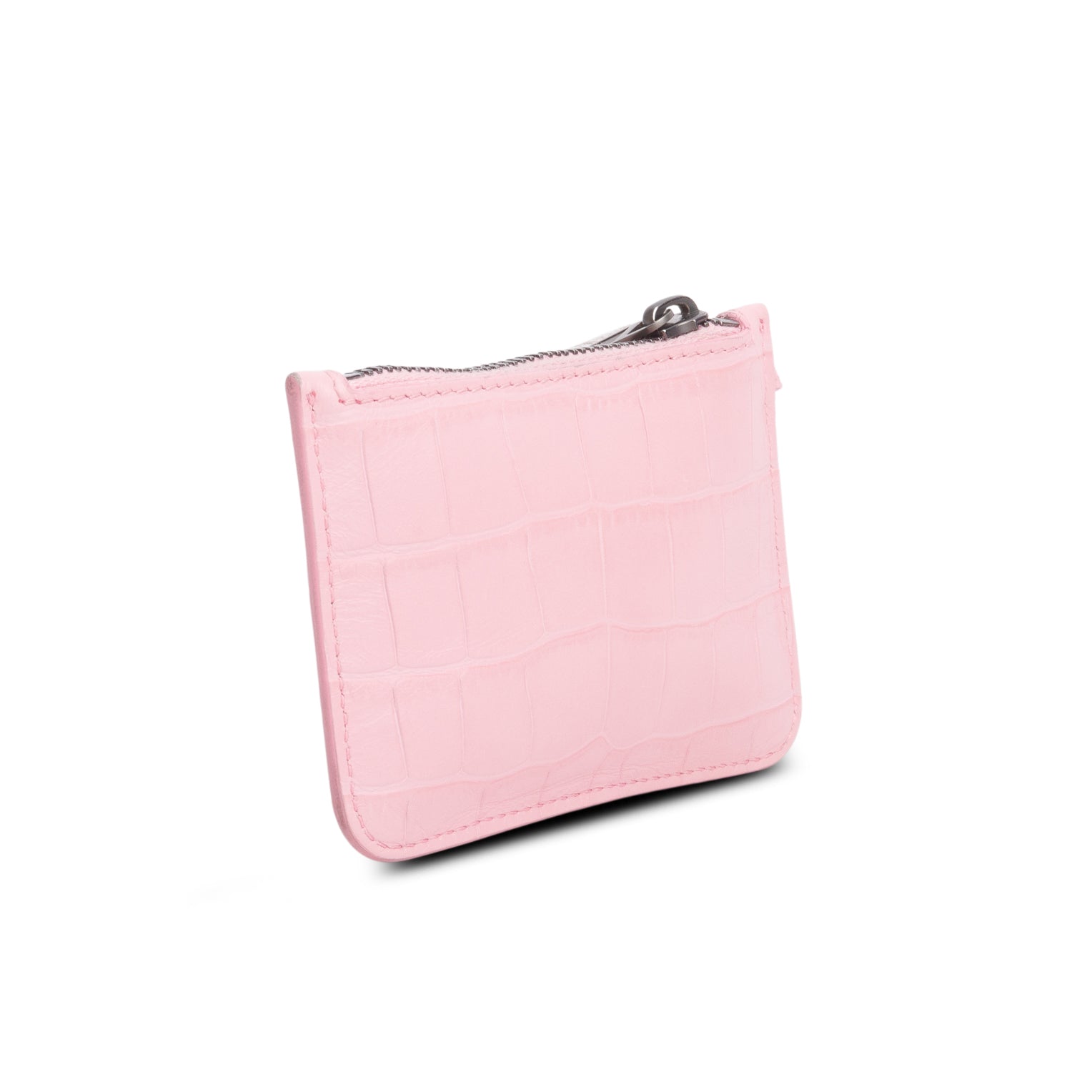 Balenciaga Pink Calfskin Logo Croc Embossed Cash Long Coin Card Holder