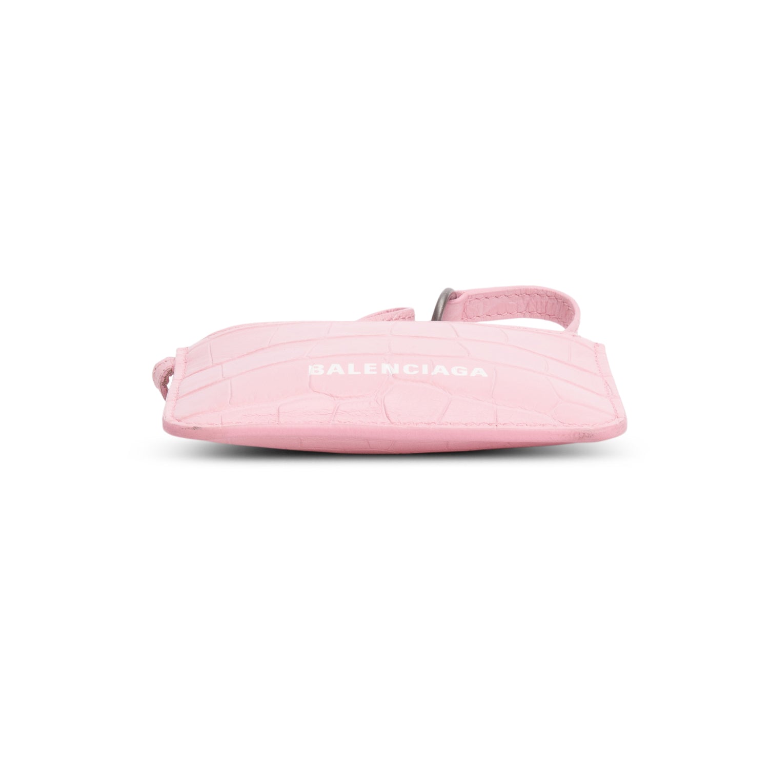 Balenciaga Pink Calfskin Logo Croc Embossed Cash Long Coin Card Holder