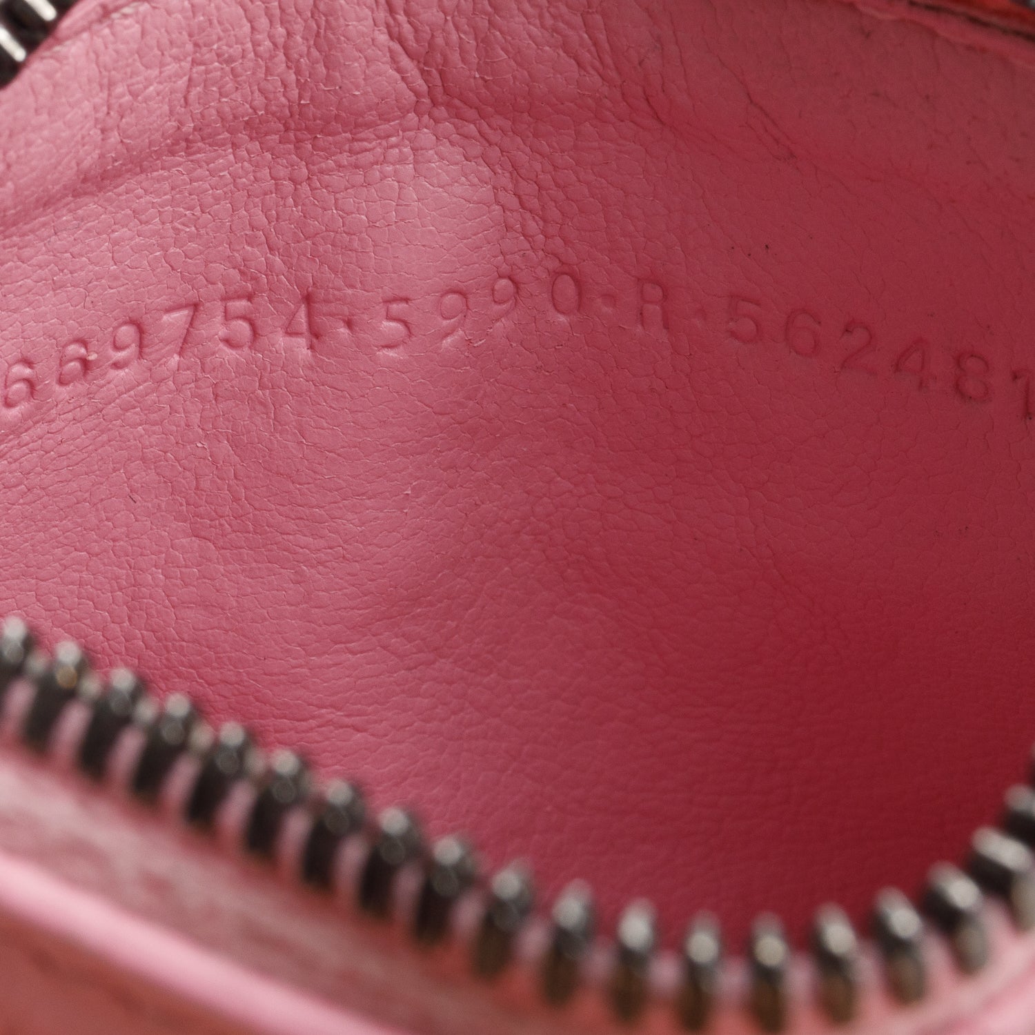 Balenciaga Pink Calfskin Logo Croc Embossed Cash Long Coin Card Holder
