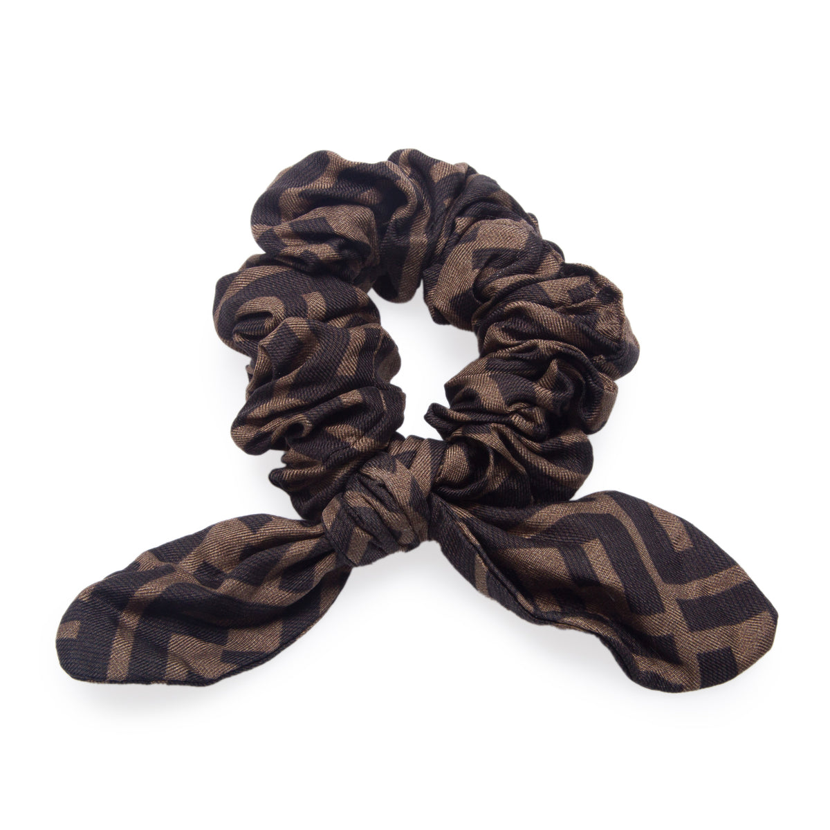 Fendi Brown Silk FF Print Scrunchie w/ Box