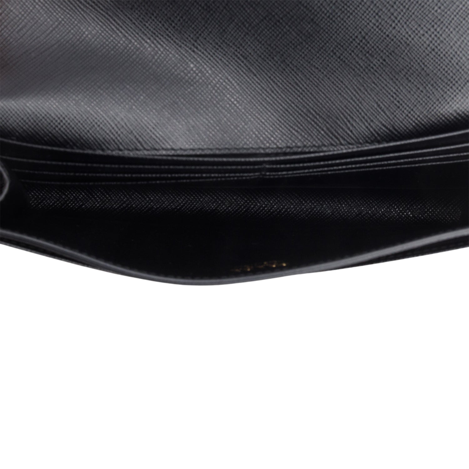 Prada 2021 Black Saffiano Cuir Calfskin Envelope Wallet on Chain w/ Box, Authenticity Card & Straps