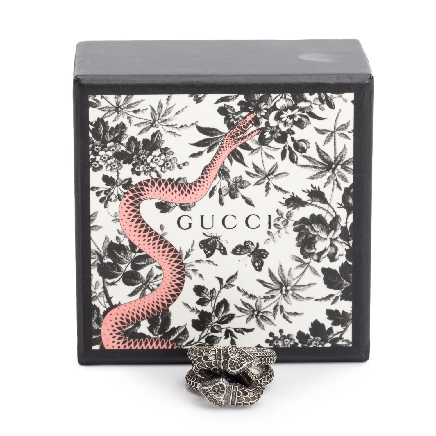 Gucci Sterling Silver Double Snake Head Ring, Size 17 8 w/ Box
