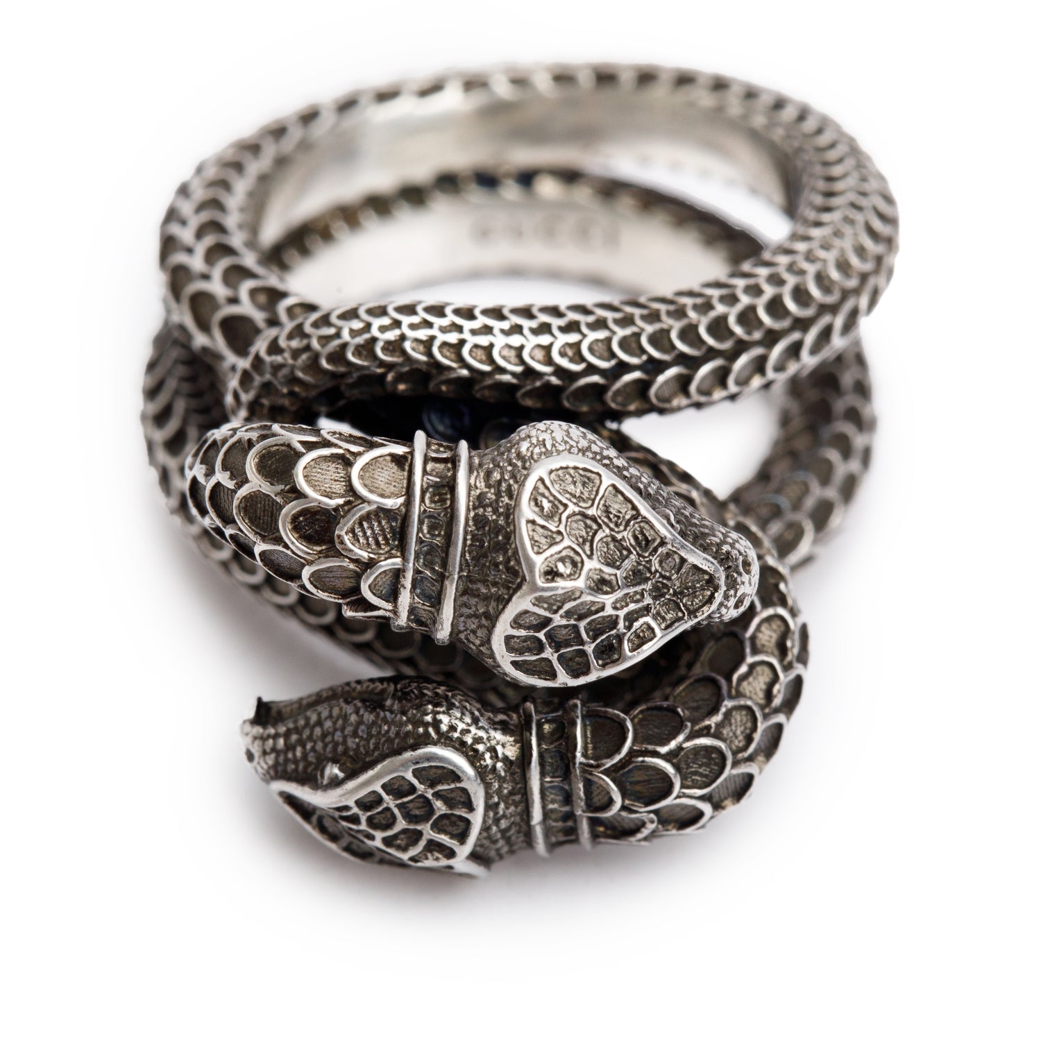 Gucci Sterling Silver Double Snake Head Ring, Size 17 8 w/ Box