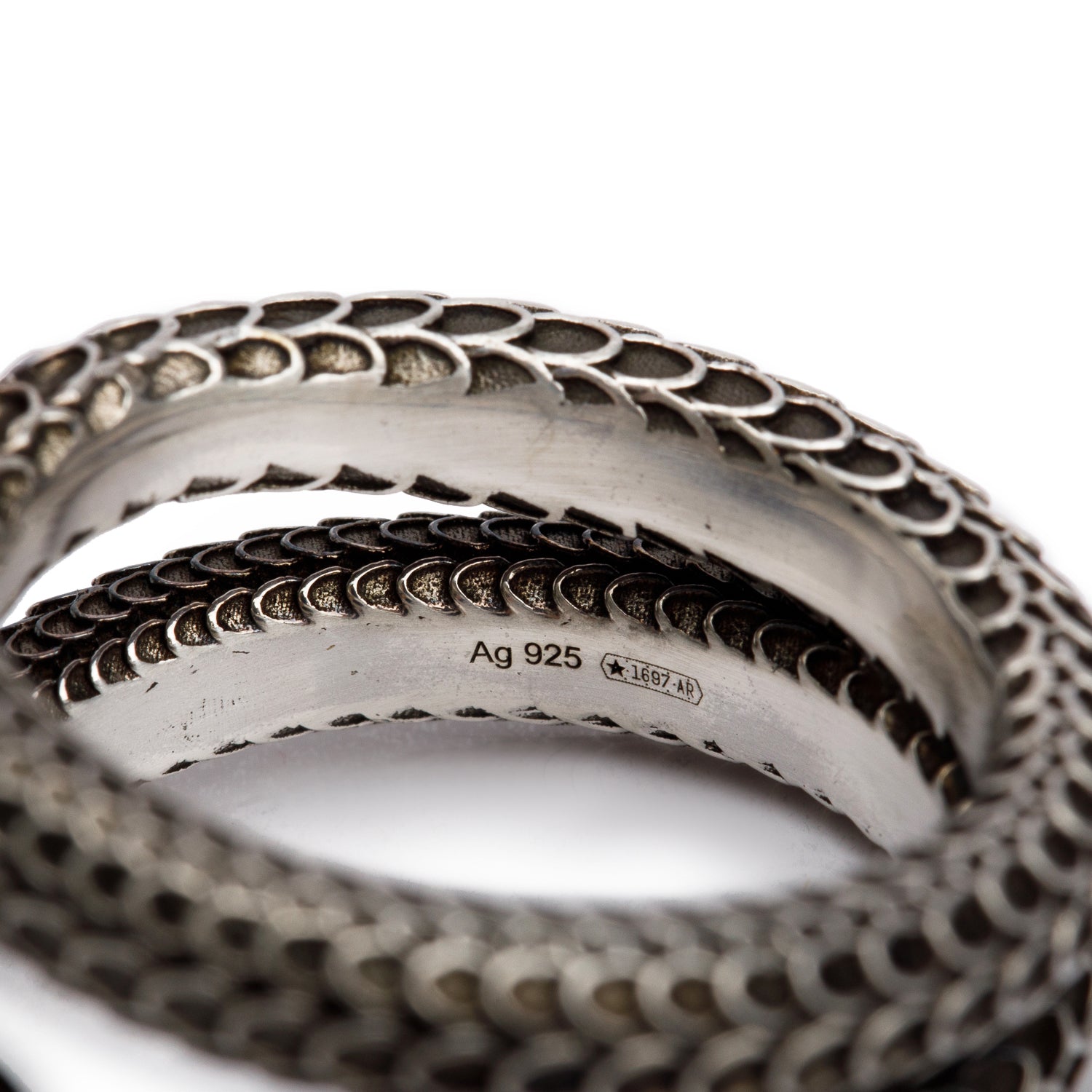 Gucci Sterling Silver Double Snake Head Ring, Size 17 8 w/ Box