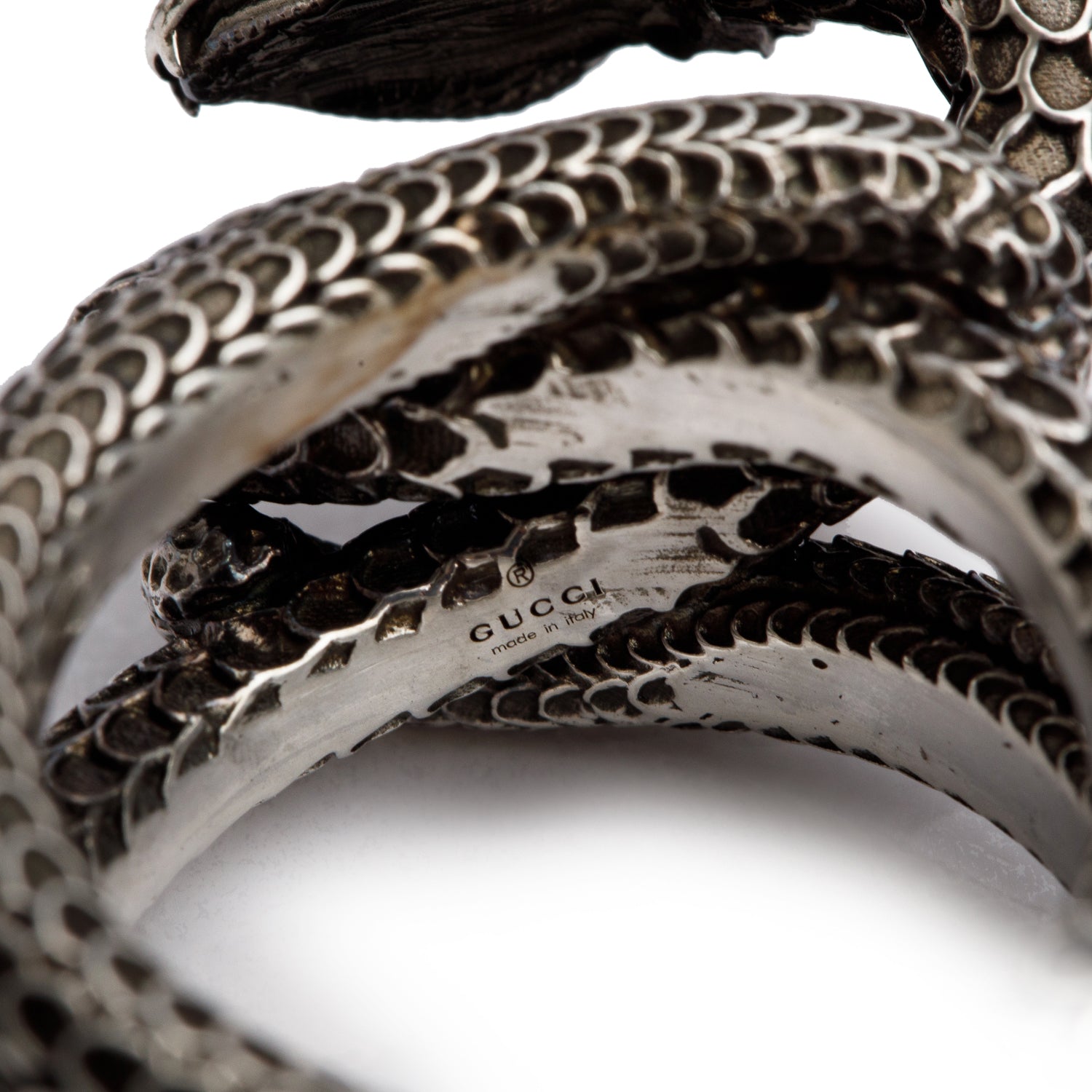 Gucci Sterling Silver Double Snake Head Ring, Size 17 8 w/ Box
