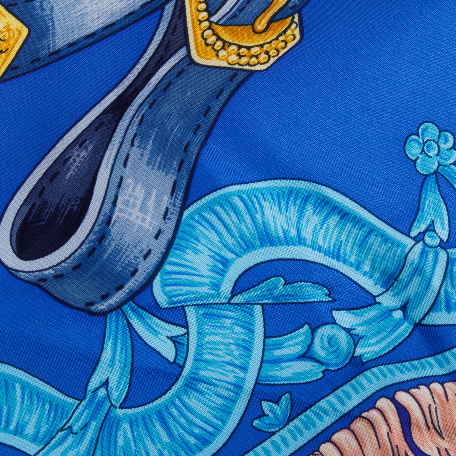 Hermes Blue & Multicolor 'Bride de Cour' Silk Scarf 90 w/ Box