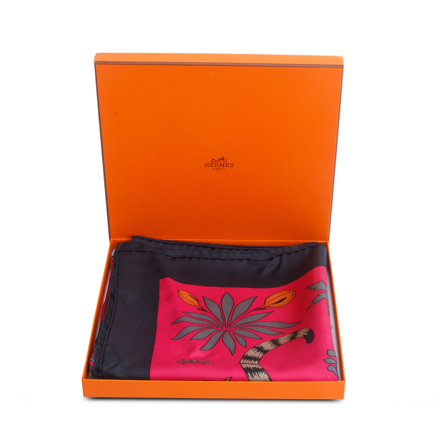 Hermes Fuschia & Multicolor 'Les Leopards' Silk Scarf 90 w/ Box