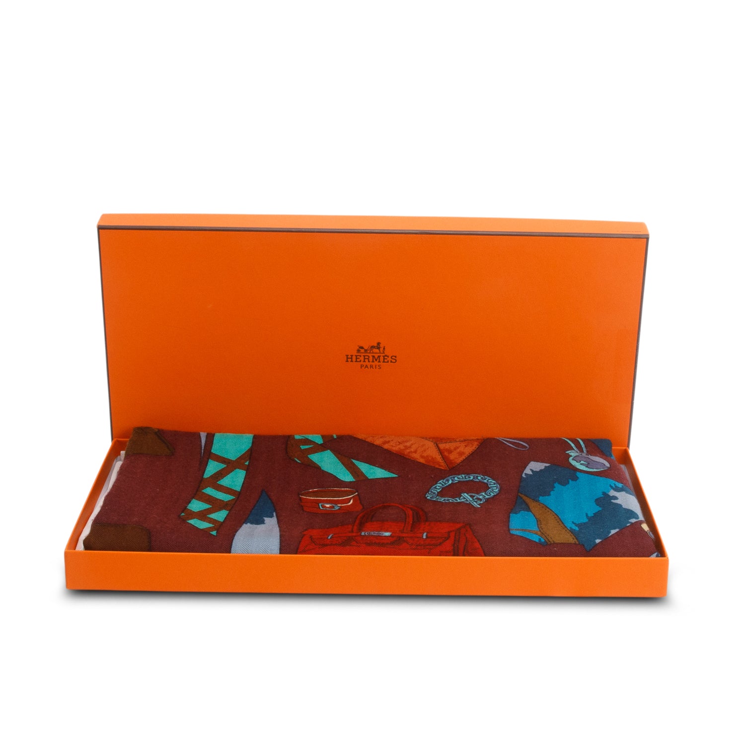 Hermes Blue & Multicolor 'Monsieur et Madame' Cashmere Silk Shawl 140 w/ Box