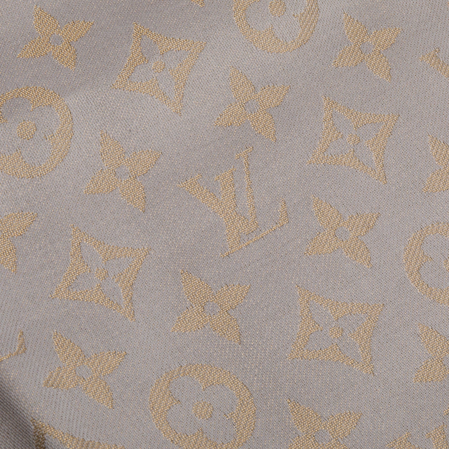 Louis Vuitton Grey Gold Monogram Silk Wool Shine Shawl w/ Box