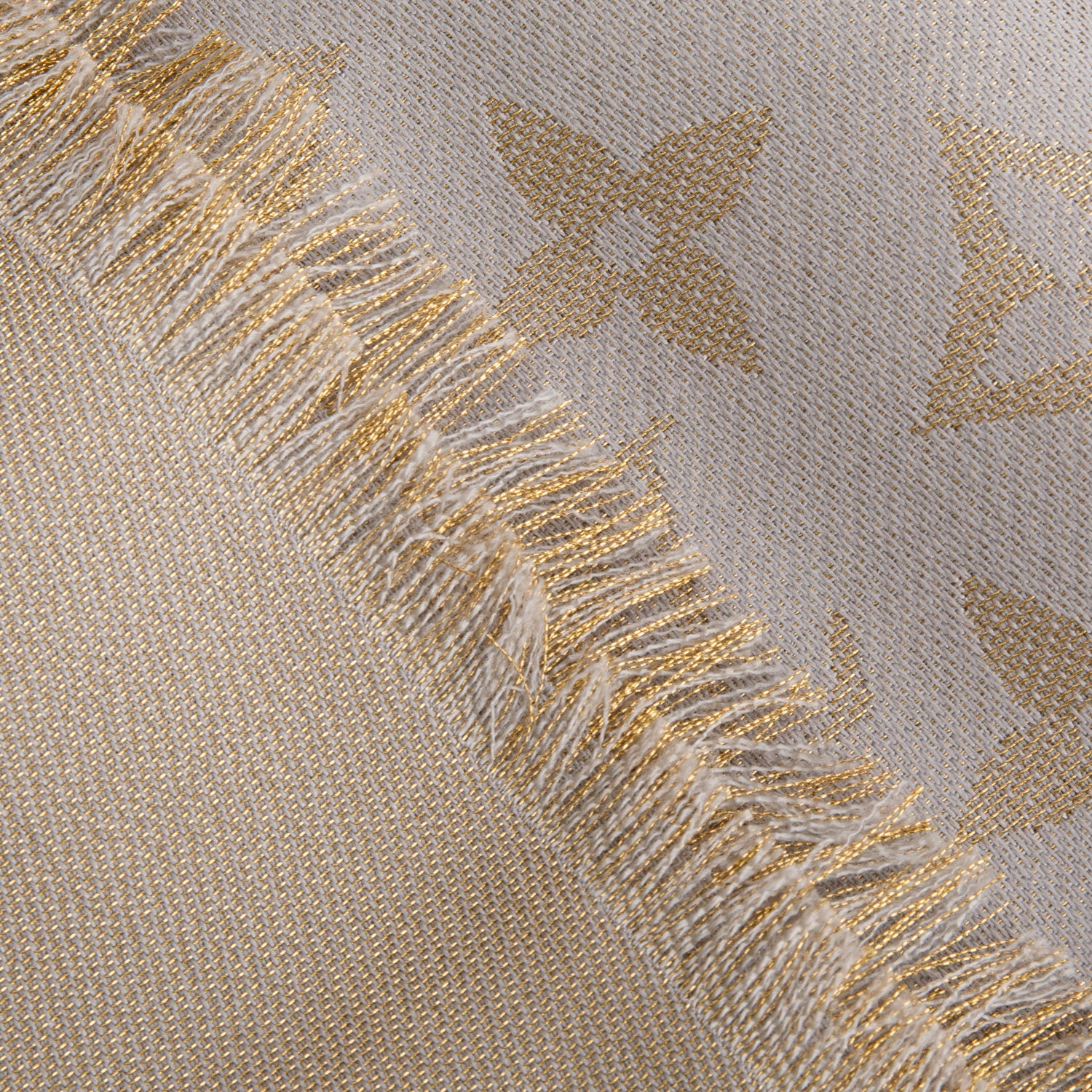 Louis Vuitton Grey Gold Monogram Silk Wool Shine Shawl w/ Box